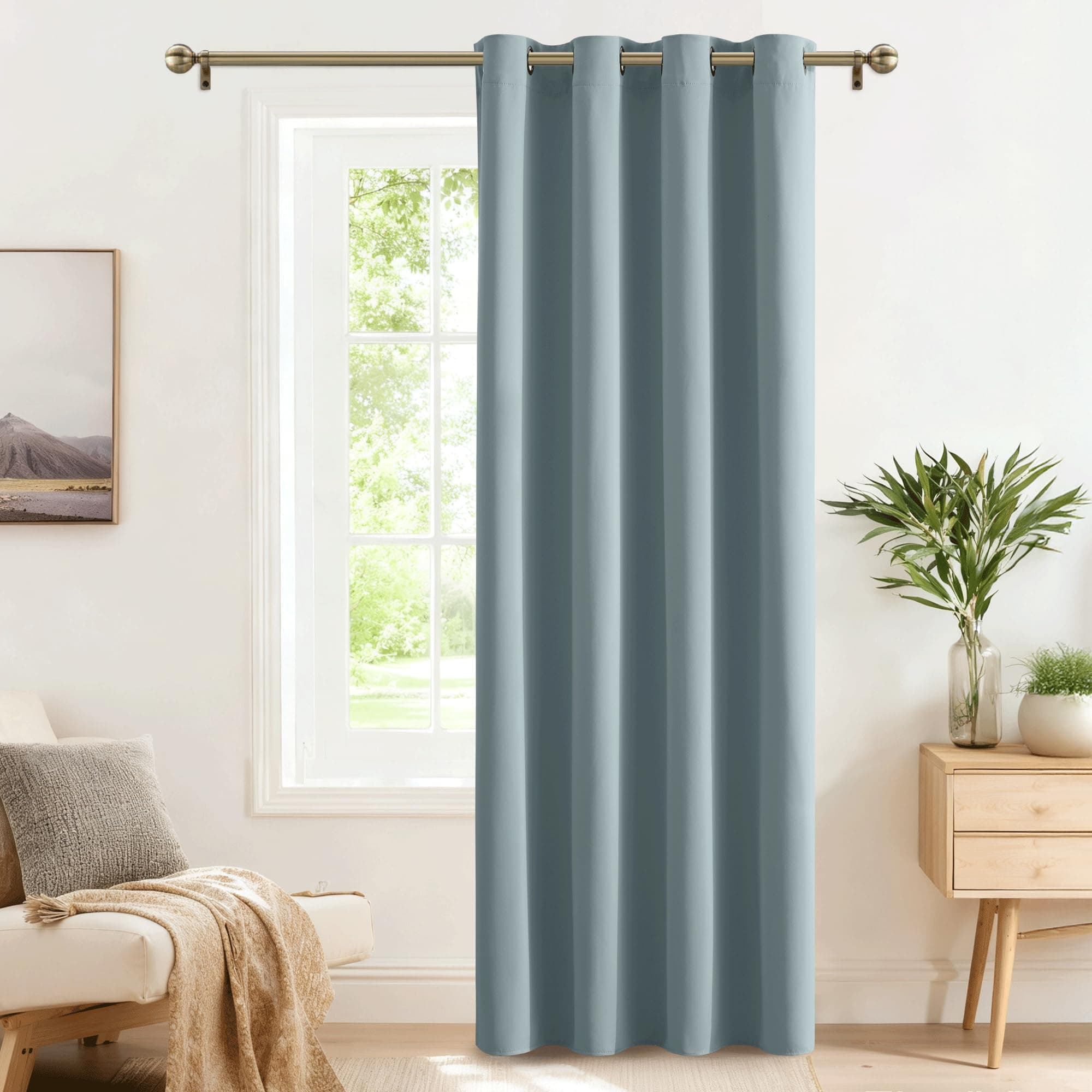 PONY DANCE Tenda Oscurante Camera da Letto Moderne Tende Termiche Isolanti per Soggiorno Blackout Curtain per Porta Interna 1 Pezzo L 140 x A 240 cm, Blu Grigiastro