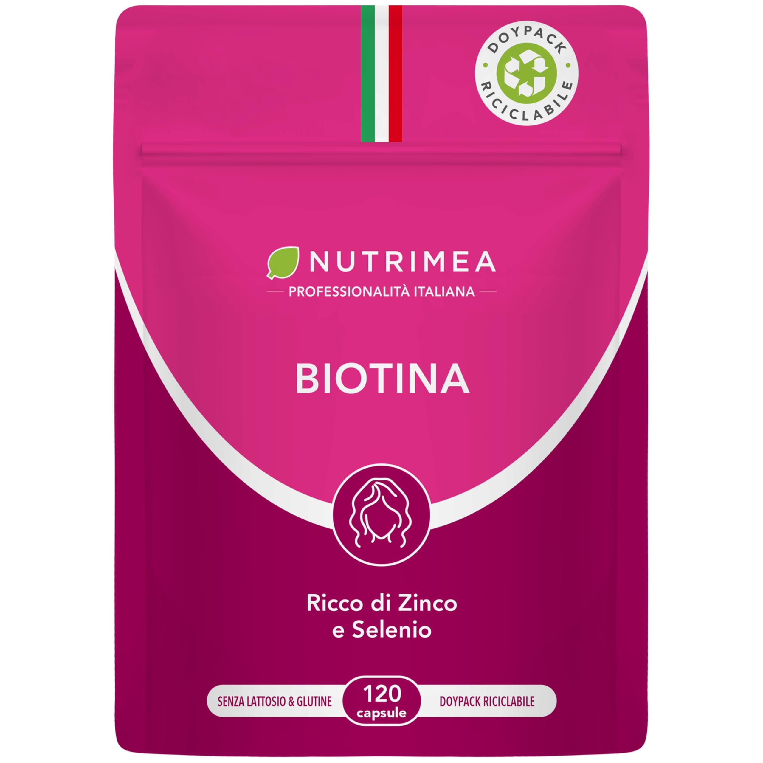 Biotina Capelli | 120 Capsule | Integratori Per Capelli, Unghie e Pelle | Vitamina B8, Zinco, Selenio e Semi di Zucca | Trattamento 4 Mesi | Nutrimea