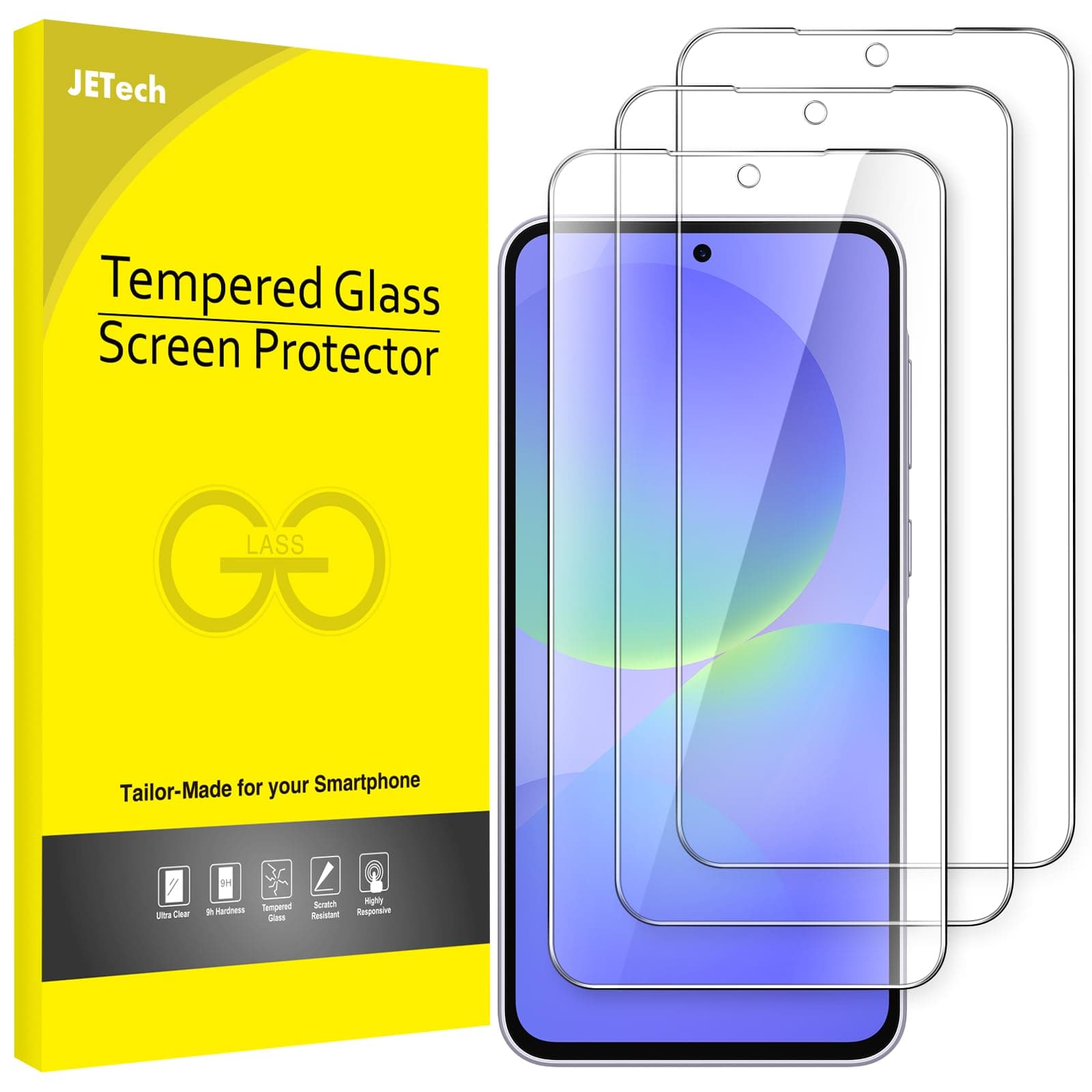 JETech Schutzfolie für Samsung Galaxy A37 5G / A36 5G, 9H Gehärtete Glas Displayschutz, Anti-Kratzer, HD Klar, 3 Stück