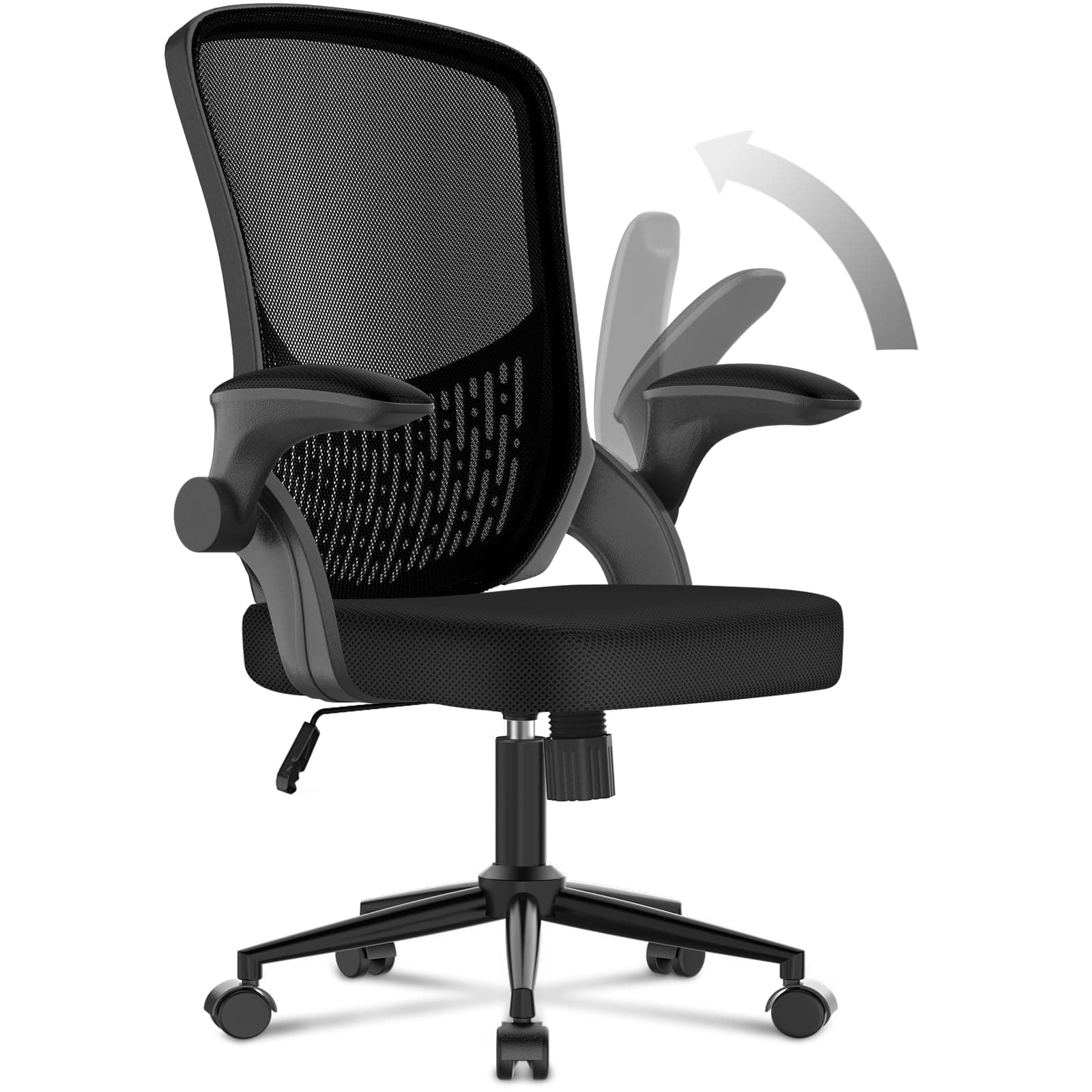 naspaluro Silla de Oficina Ergonómica con Brazos Abatibles 90°, Soporte Lumbar de Diseño Exclusivo, Tapicería de Malla Transpirable, Silla de Escritorio Giratoria 360°, Negro