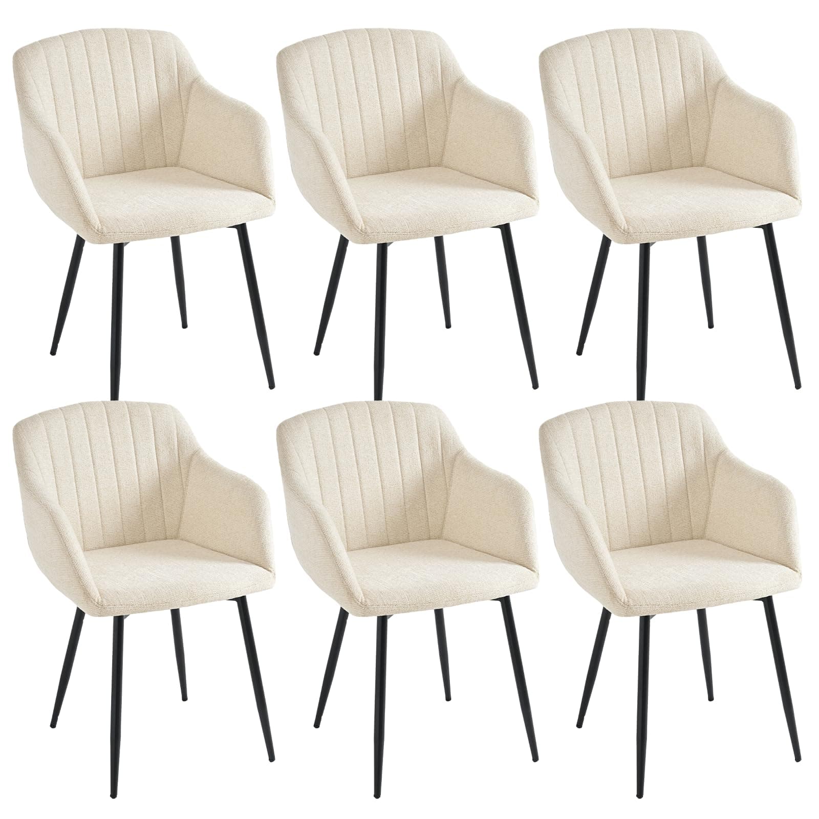 Goeurvant Set di 6 sedie da pranzo con braccioli, sedie imbottite in ciniglia, braccioli, sedie da cucina con schienale e struttura in metallo, per sala da pranzo, soggiorno, bianco crema