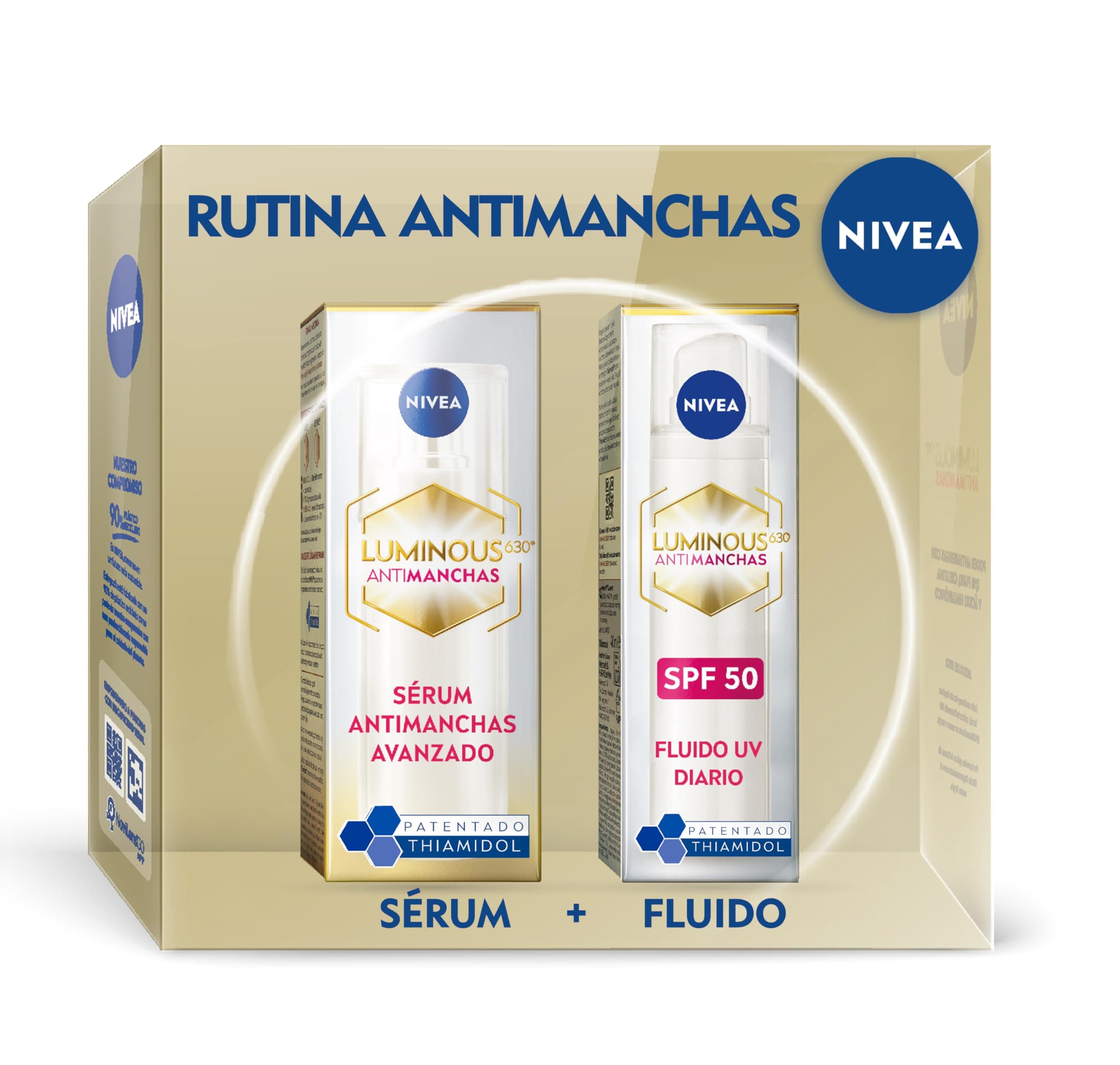 NIVEA Cellular LUMINOUS 630 Pack Tratamiento Antimanchas - Set de Regalo con Sérum Facial (30 ml) y Crema de Día FP50 (40 ml) - Con Thiamidol y Ácido Hialurónico - Para una piel uniforme y luminosa