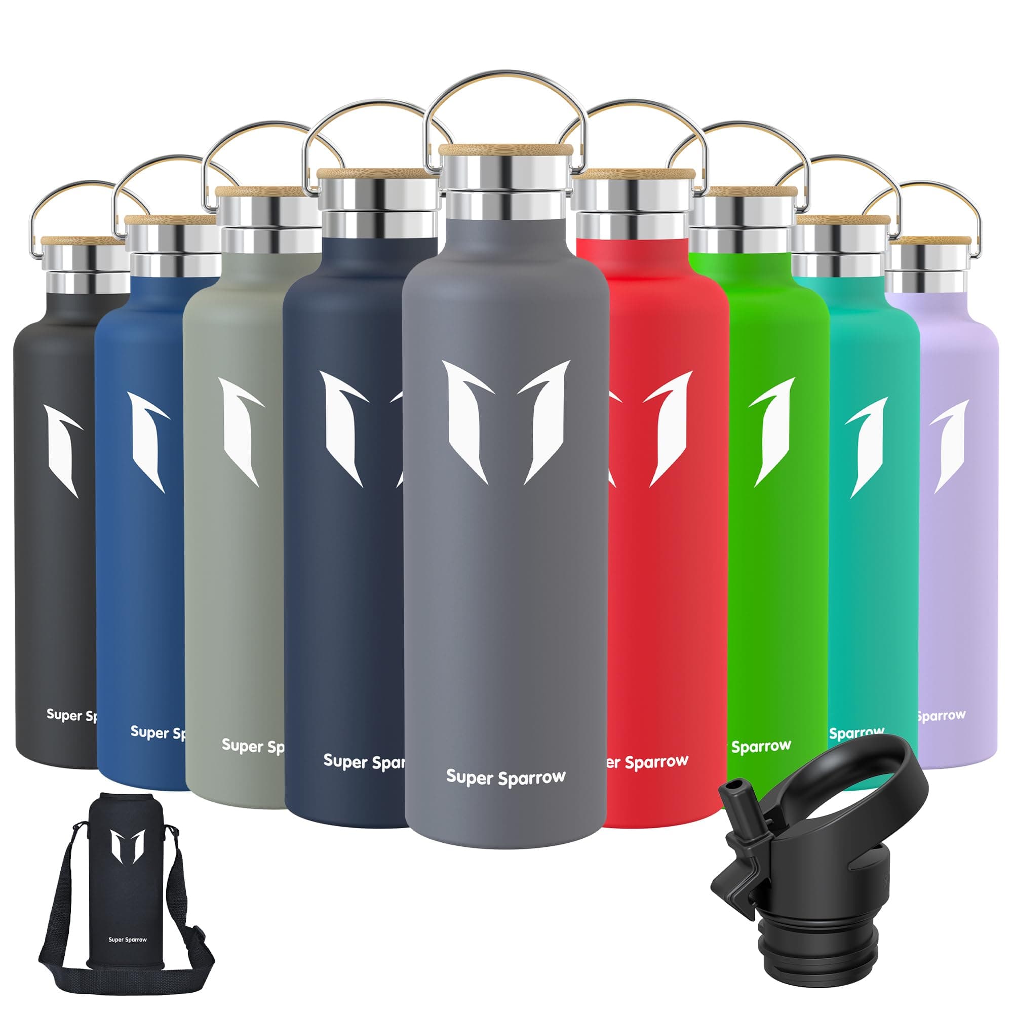 Super Sparrow Botella Agua Acero Inoxidable - Botella Agua Niños - 350ml/500ml/620ml/750ml/1L - Botella Termica Boca Estándar - Sin BPA, para Niños & Adultos, Deporte, Oficina, Yoga, Ciclismo