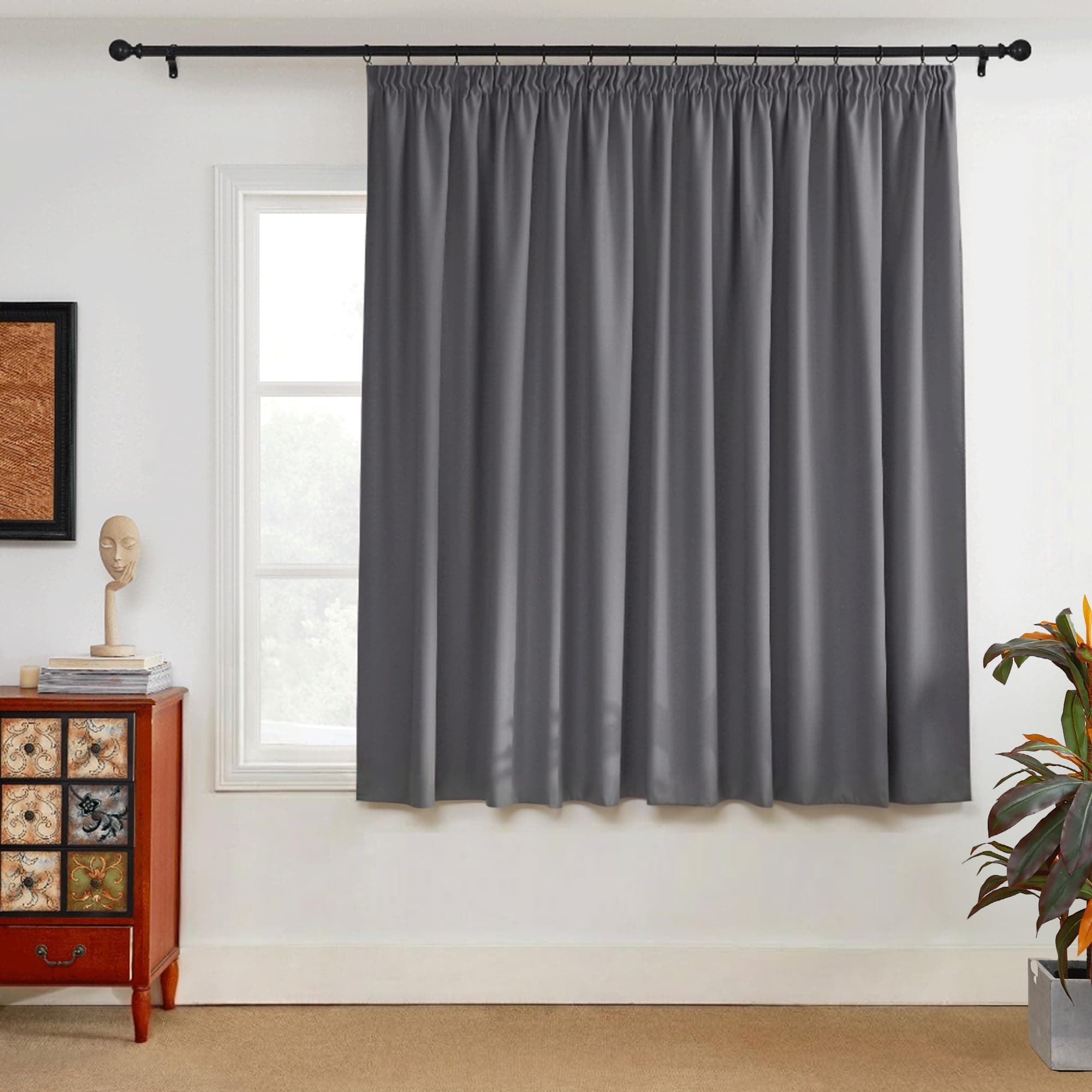 PONY DANCE Vorhang Blickdicht Kräuselband Schlafzimmer Gardinen für Große Fenster 1er Set H 160 x B 280 cm Grau, Verdunklungsvorhänge für Schiene Thermovorhang gegen Hitze