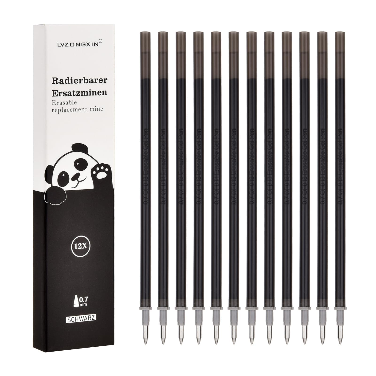 LVZONGXIN Ricariche da 0,7 mm, Compatibili con Legami, Altezza 13 cm, [Confezione da 12], [Nero], Inchiostro Termosensibile, Ricarica Penna Gel Cancellabile