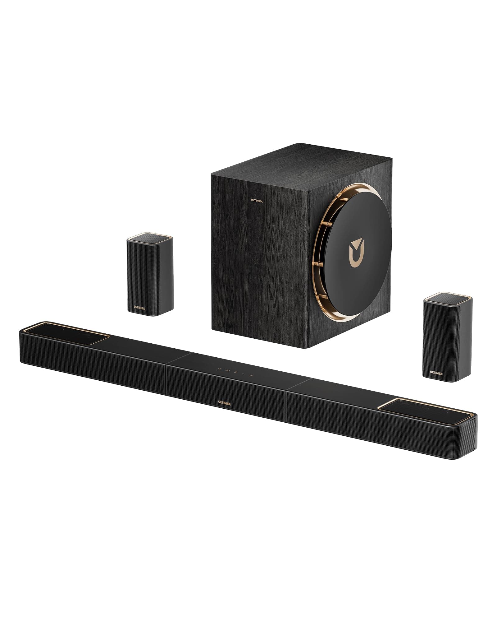 ULTIMEA Sistema de Sonido Envolvente inalámbrico 5.1.4 Canales con Dolby Atmos para TV, Barra de Sonido con subwoofer inalámbrico 8" y 2 Altavoces Traseros, Amplificador GAN, 4K HDR, Skywave X50