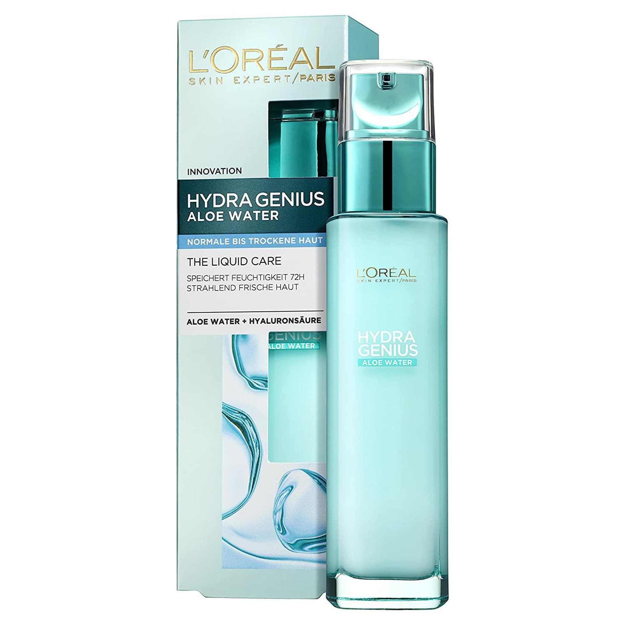 L'Oréal Paris Feuchtigkeitsfluid normale bis trockene Haut für Frauen: frische und geschmeidige Haut & bis zu 72h Feuchtigkeit mit Aloe Water und Hyaluronsäure, Hydra Genius, 1x 70ml