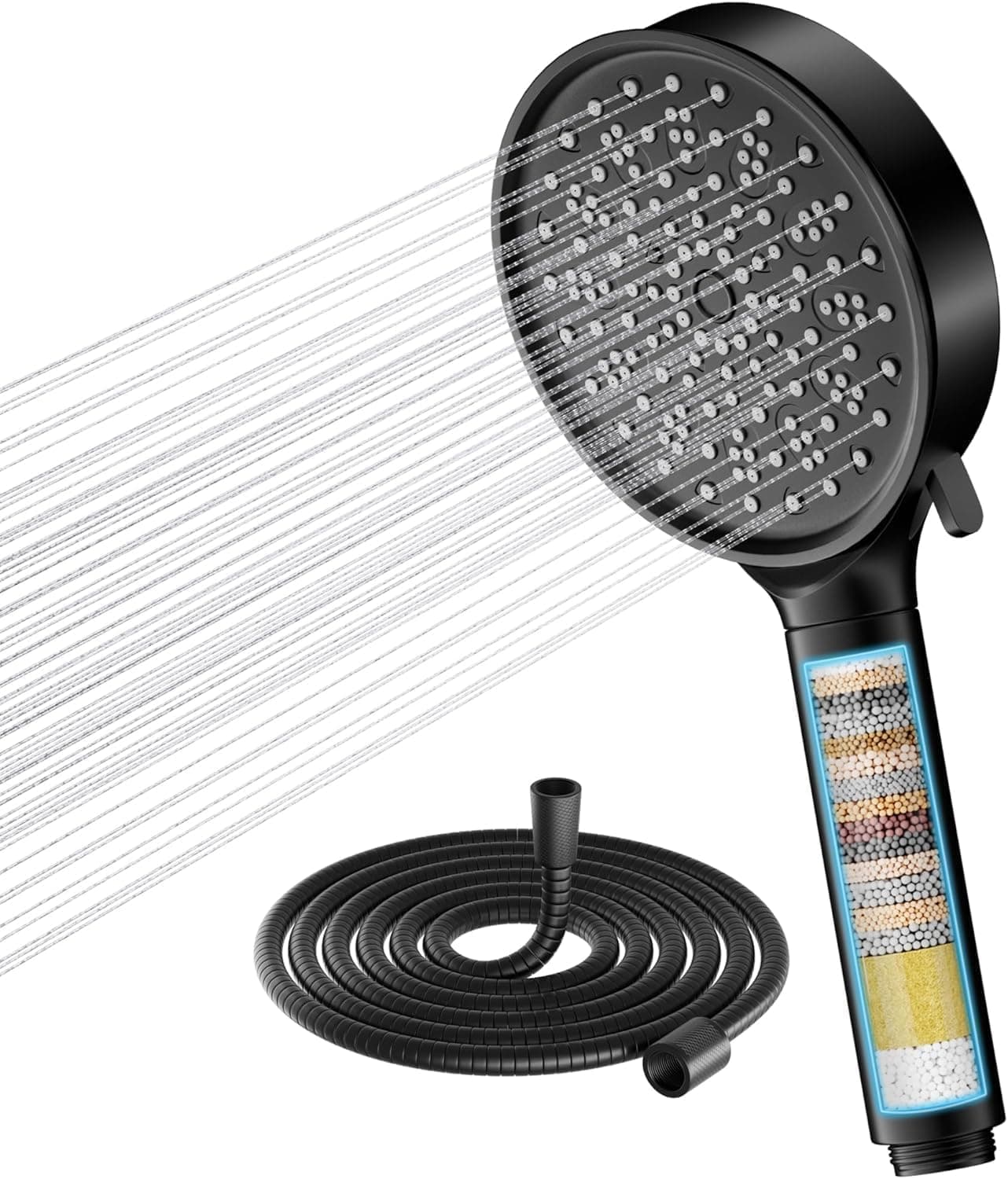 Cobbe Alcachofa de Ducha con Filtro de 20 Pasos, Filtro Cabezal de Ducha con Manguera de 1.5M, Alcachofa Ducha Antical 6 Modos de Rociado Cabezal de Ducha de Alta Presión (Negra)