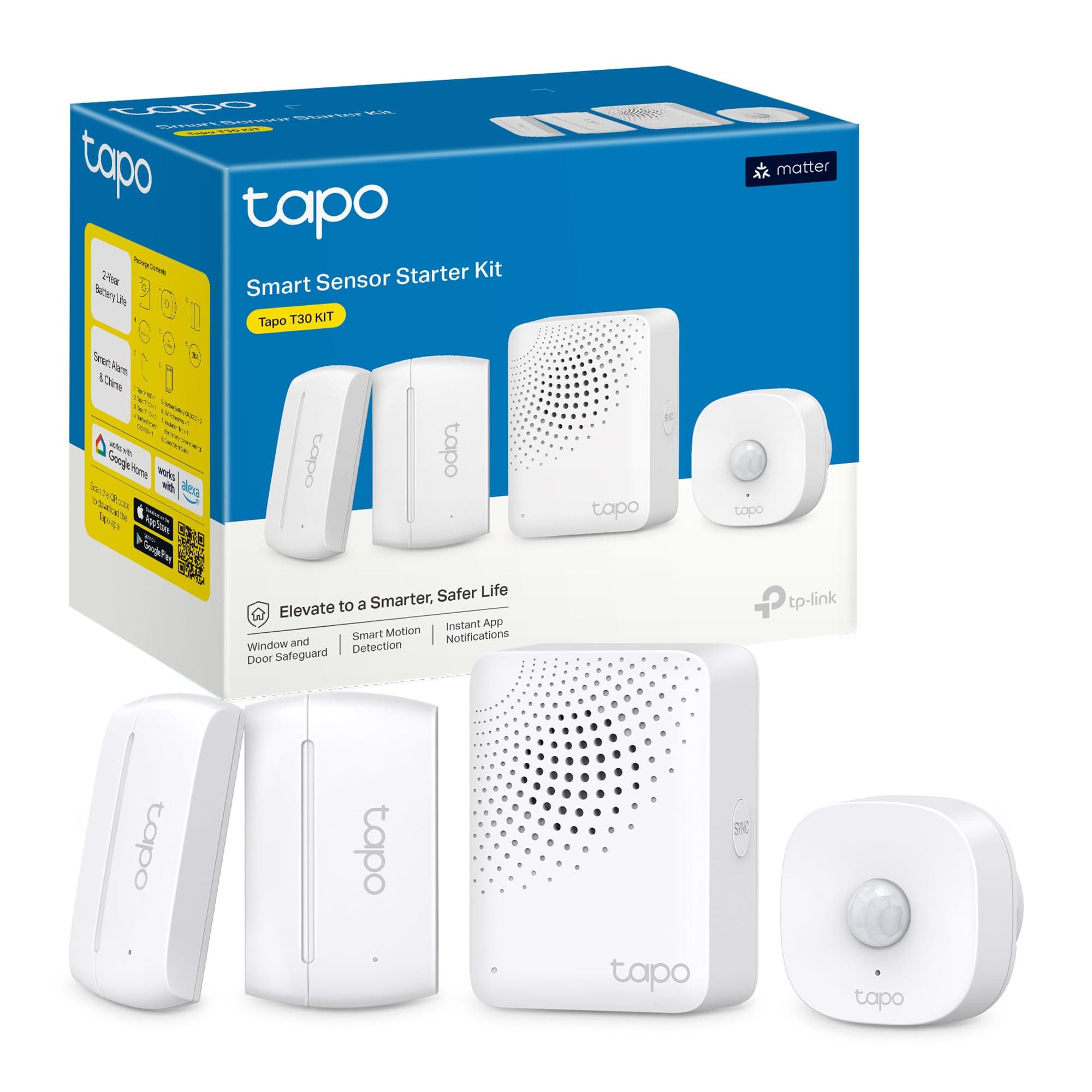 Tapo T30 KIT Sistema di Allarme, Antifurto, Allarme Casa senza Fili, 1 Sensore di Movimento e 2 Sensori di Finestra, Compatibile cogli Altri Dipositivi Smart, Avvisi Istantanei APP