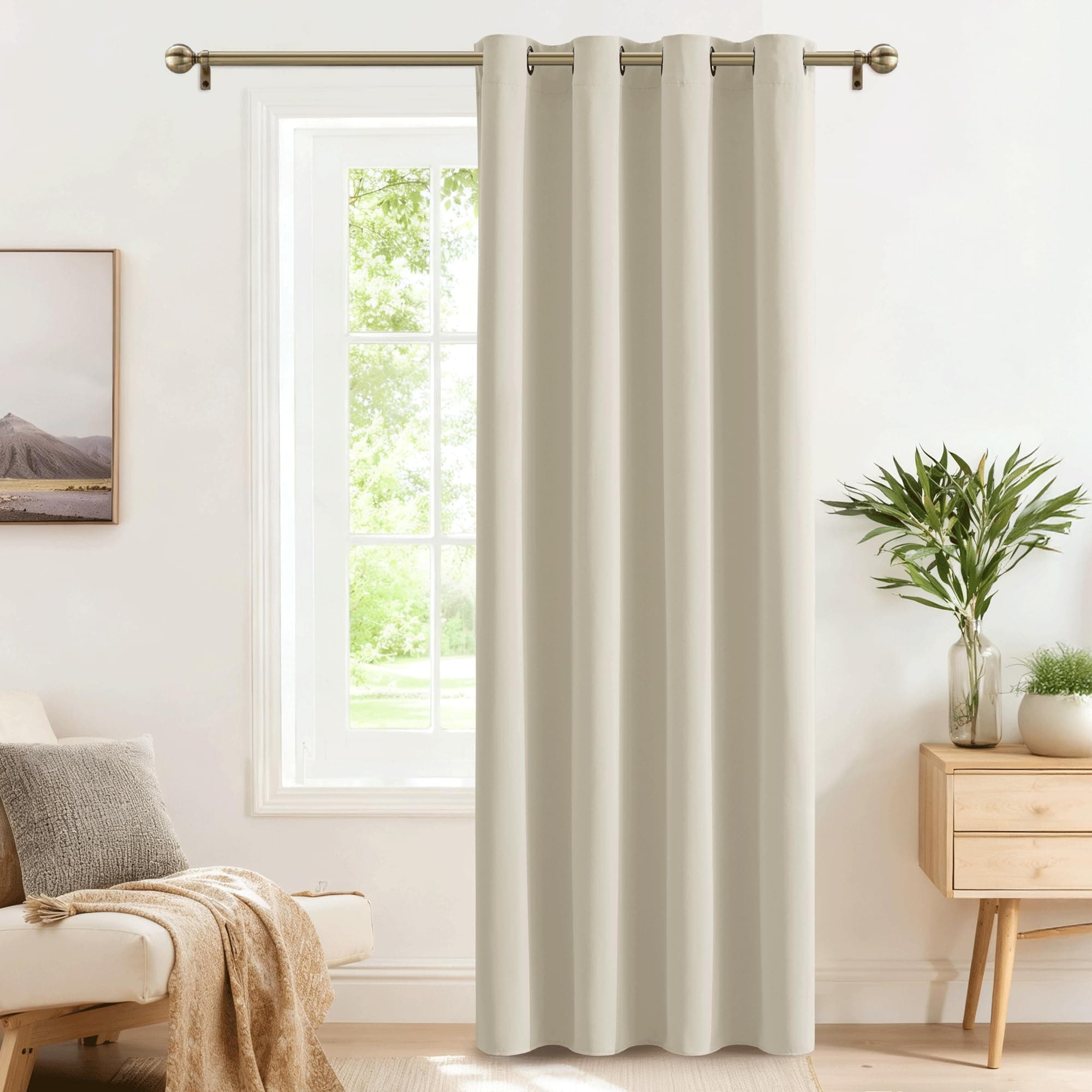 PONY DANCE Tenda Oscurante da Interno con Anelli Tende Termiche per Camera da Letto Curtain Moderne per Soggiorno Salotto 1 Pezzo L 140 x A 260 cm, Beige Chiaro