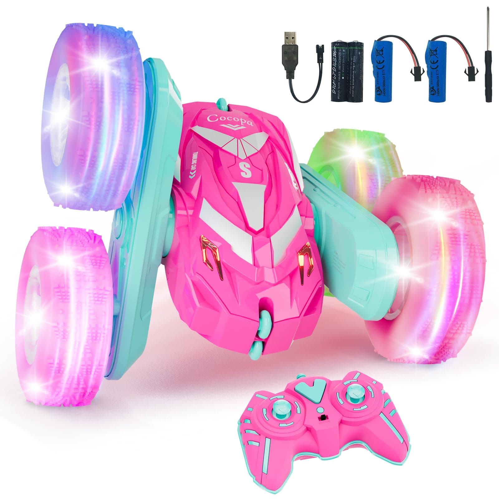 Cocopa Macchina Telecomandata per Bambini con Luce, Giochi Bambini Bambina 3 4 5 6 7 Anni, Regalo Bambino 3 4 5 6 7 8 9 Anni Ragazze Regali Giocattoli Natale Compleanno, Auto Radiocomandata (Rosa)