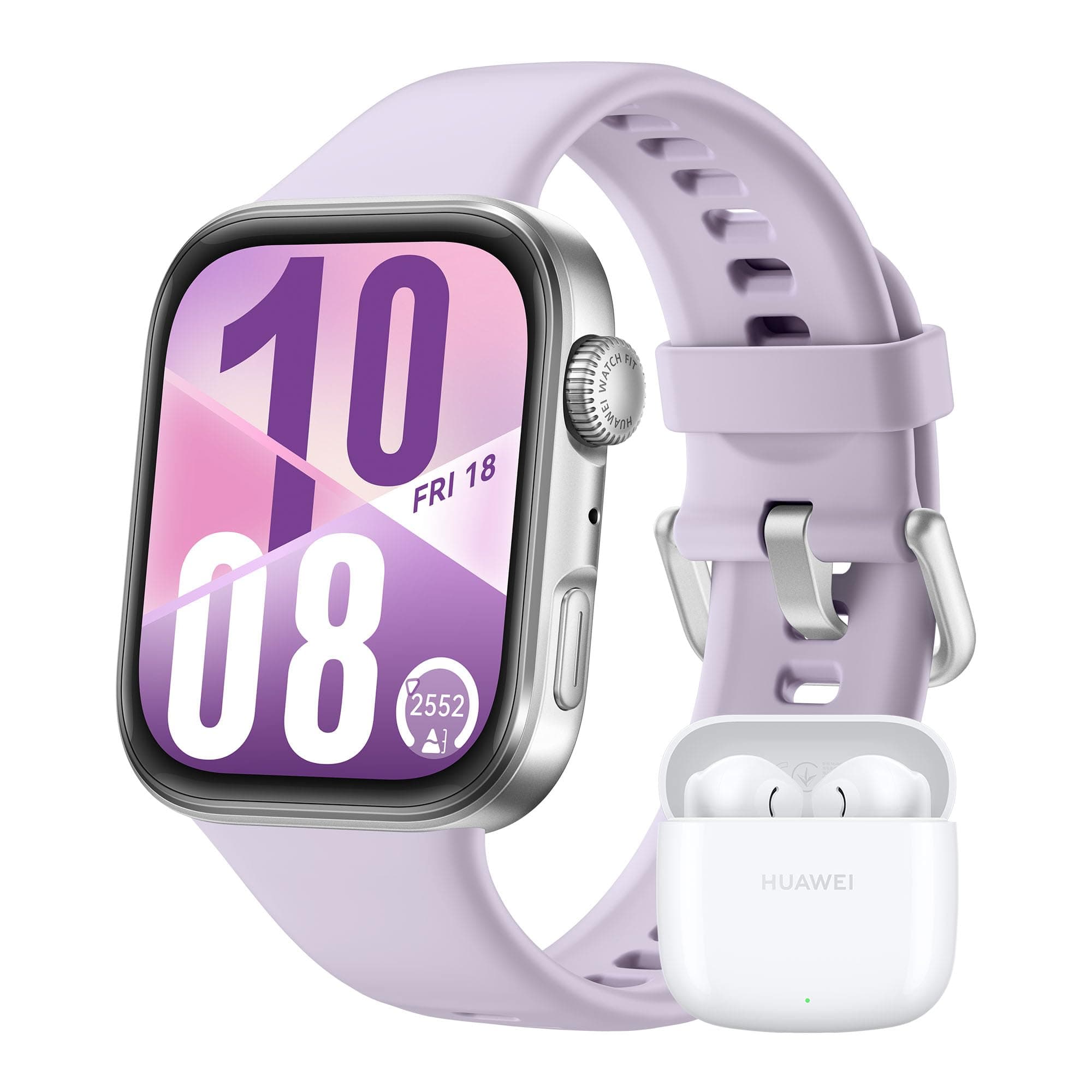 HUAWEI Watch FIT 4 Montre connectée, + Freebuds SE 2 Blanc, Ultra-Fine, iOS et Android, Autonomie de la Batterie jusqu'à 10 Jours, Appels Bluetooth, GPS, AMOLED écran, Tracker d'activité, Violet