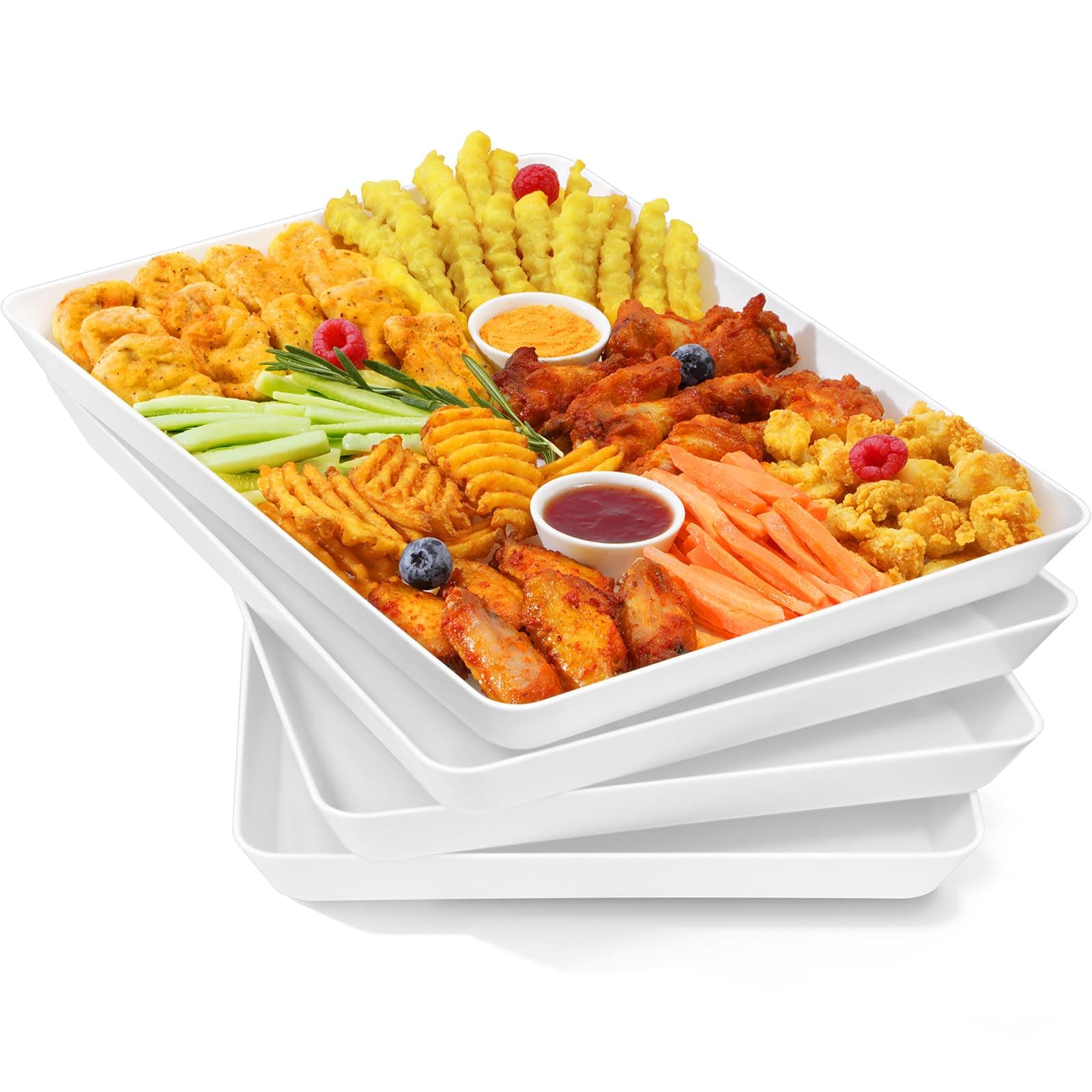 Lifewit Kunststoff Serviertablett, 41 x 30 cm, Großes Tablett, 4er-Set, BPA-frei, Wiederverwendbar, Servierplatte für Buffets, Feiern, Picknicks, Frühstück und Snacks, Weiß
