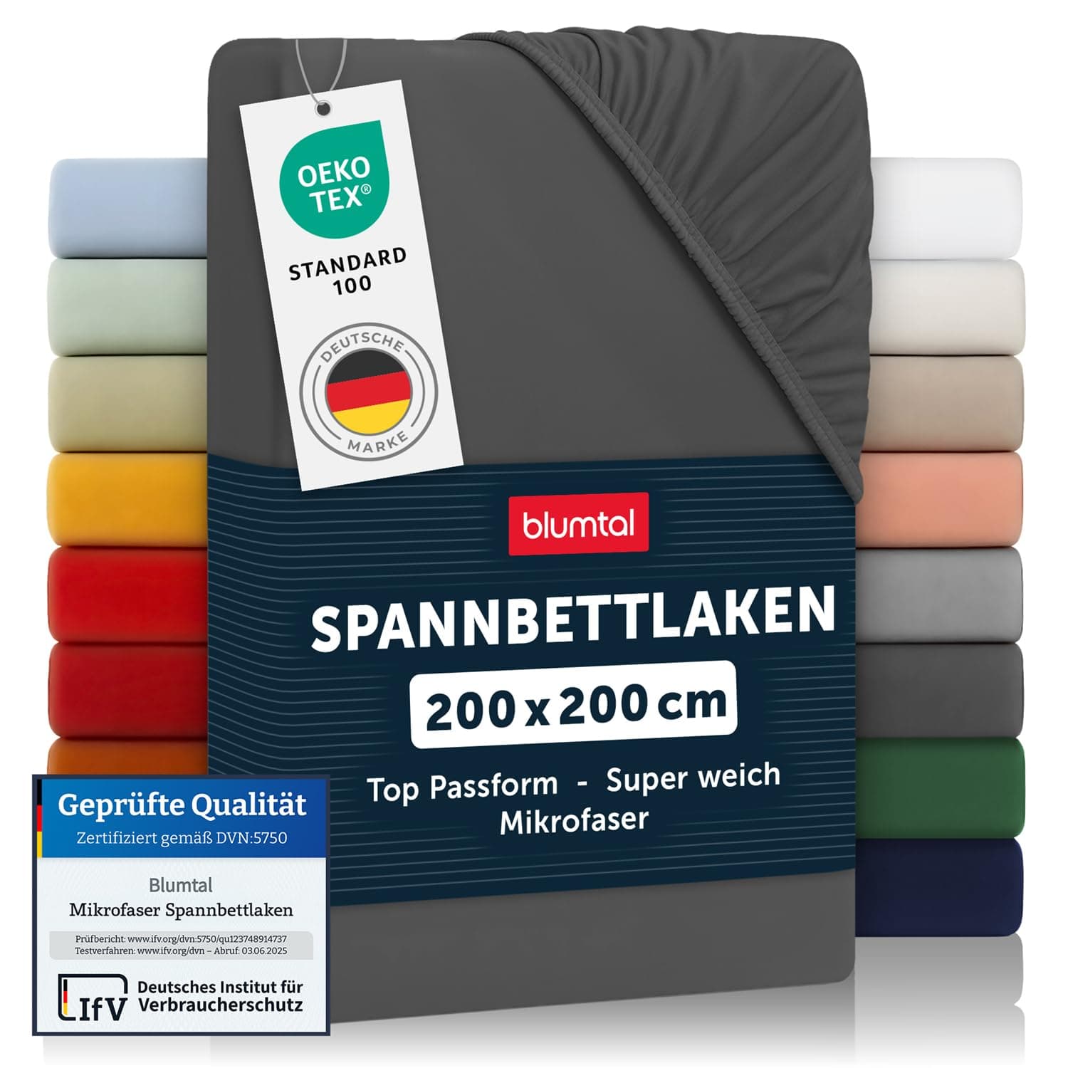 Blumtal® Spannbettlaken 200x200 cm aus Microfaser - Oekotex zertifiziertes Bettlaken - Leintuch 200x200 cm - Anthrazit