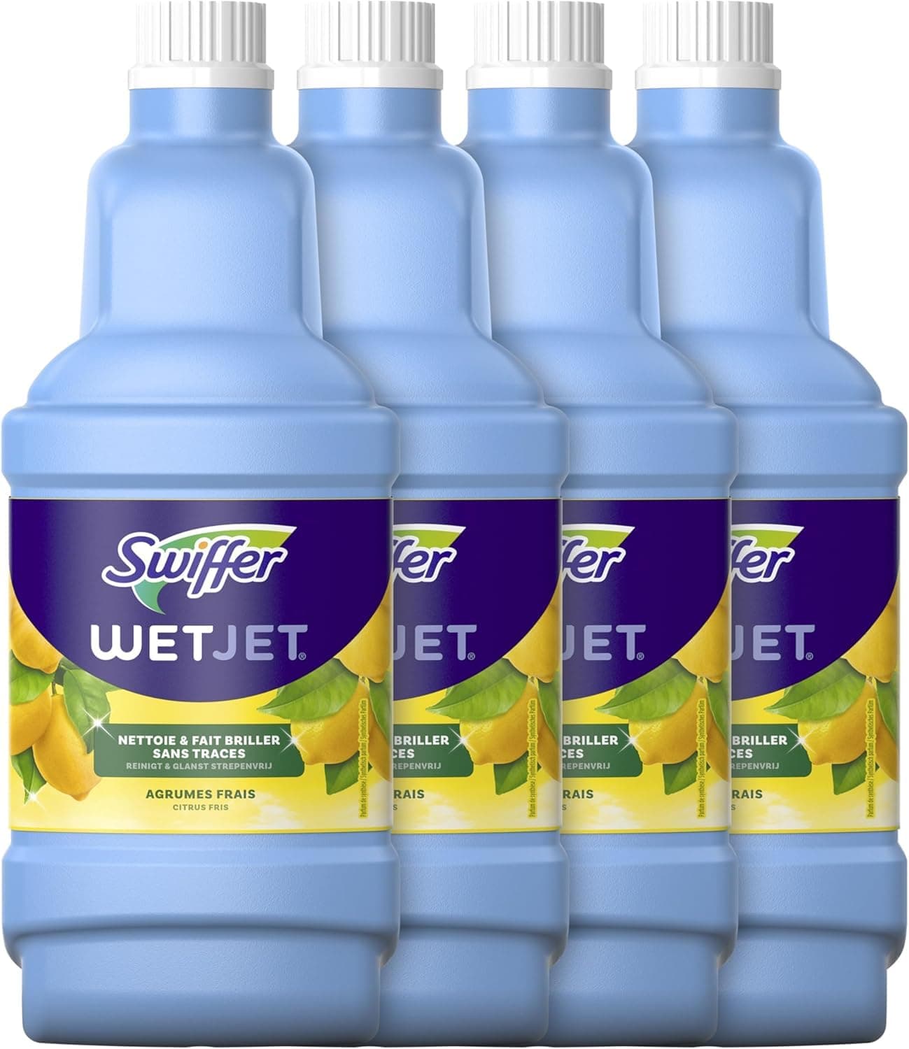 Swiffer WetJet Nettoyant Sol pour Balai Spray, Grand Format 5L (1.25L x4), Parfum Agrumes Frais, Solution Multi-Surfaces, Élimine la Saleté Sans Traces ni Résidus, Pour Tous Types de Sols