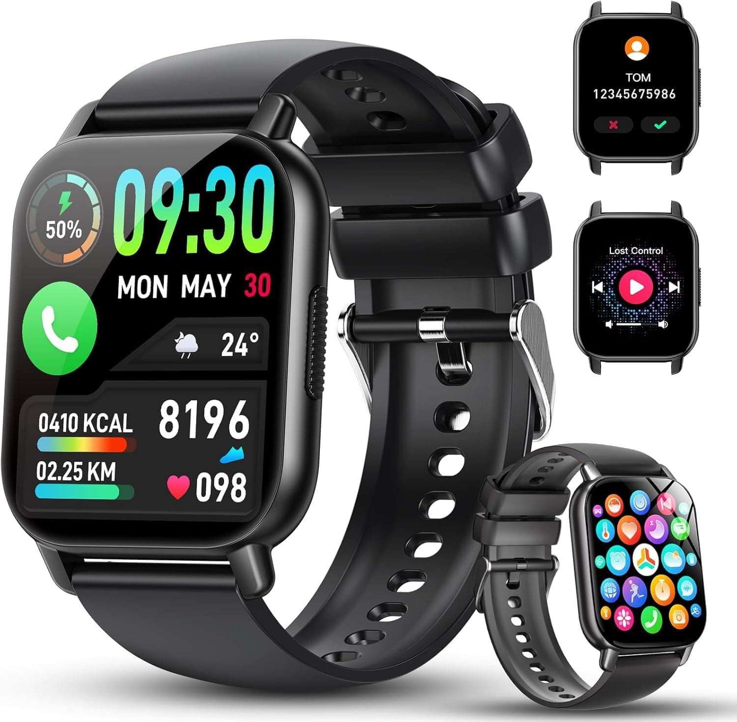 Reloj Inteligente Hombre Mujer, 1.91" Smartwatch con Llamadas Bluetooth, 112+ Deportivos Modos Reloj Deporte con Podómetro, Pulsómetro Monitor de Sueño, IP68 Pulsera Actividad para Android iOS negro