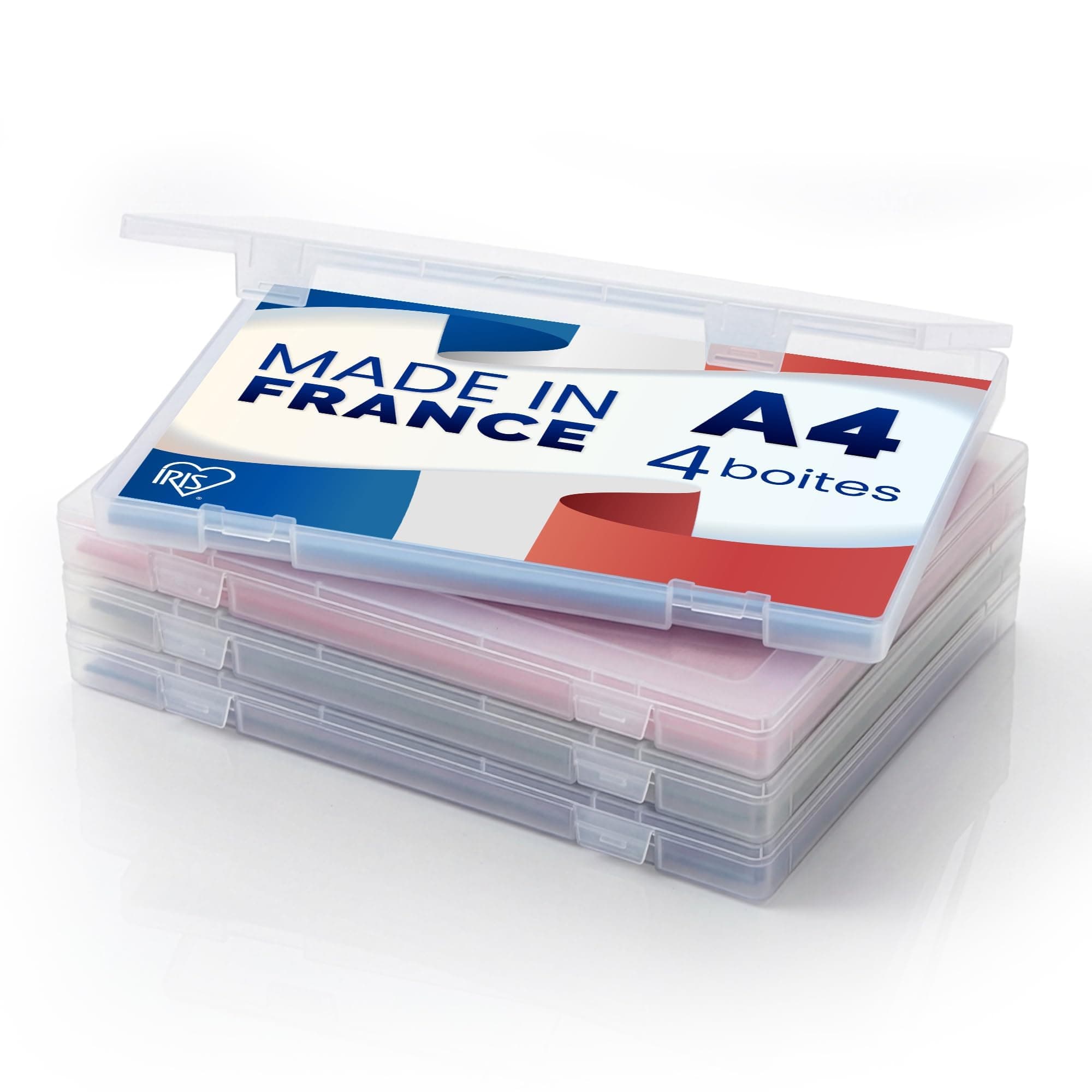 Iris Ohyama, Dokumentenbox, Ablagefächer, 4er-Set, Transparent, Fassungsvermögen jeweils 150 Blatt A4, Stapelbar mit Sicherem Verschluss, BPA-frei, Büro Organizer, Dokumentenablage, PJC-A4