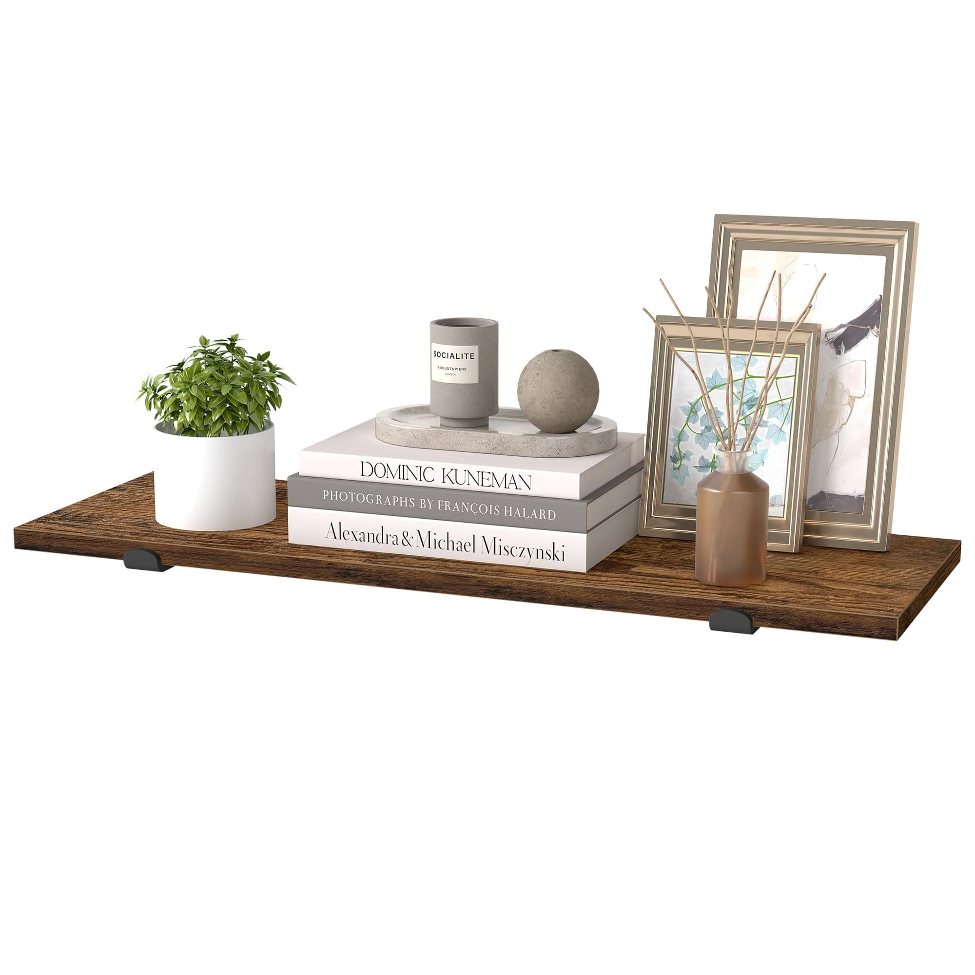 SONGMICS Wandregal, Schweberegal, dekorativ, moderner Stil, für Schlafzimmer, Wohnzimmer, Esszimmer und Küche, bis zu 10 kg belastbar, 20 x 60 x 7 cm, vintagebraun-Mattschwarz LWS004KD01