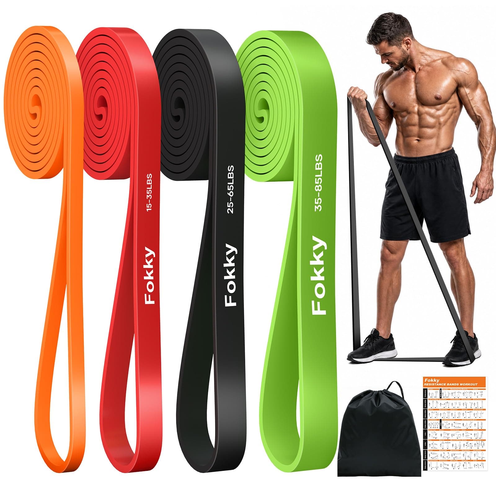 Fokky Set Gomas Elasticas Musculacion 4 Niveles con Bolsa Transporte | Bandas Elasticas Musculacion para hombre y mujer, cintas elasticas musculacion ideal entrenamiento completo de fuerza