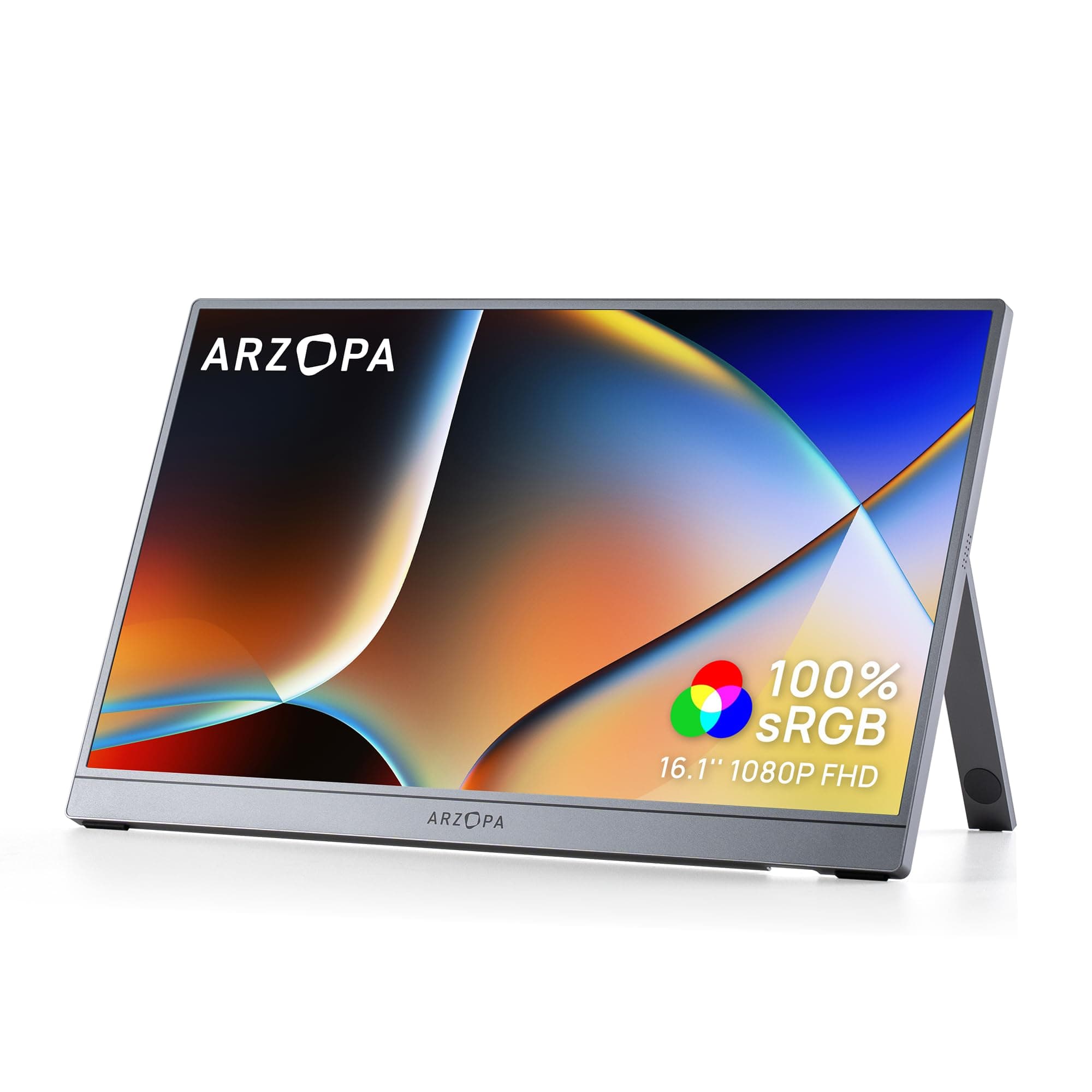 ARZOPA Monitor Portatile 16,1" FHD 1920×1080 IPS, 100% sRGB, HDR, Ultra Sottile in Metallo – Schermo Secondario per Laptop/Mac/PC/Xbox/Switch/PS5 - Z1C Grigio