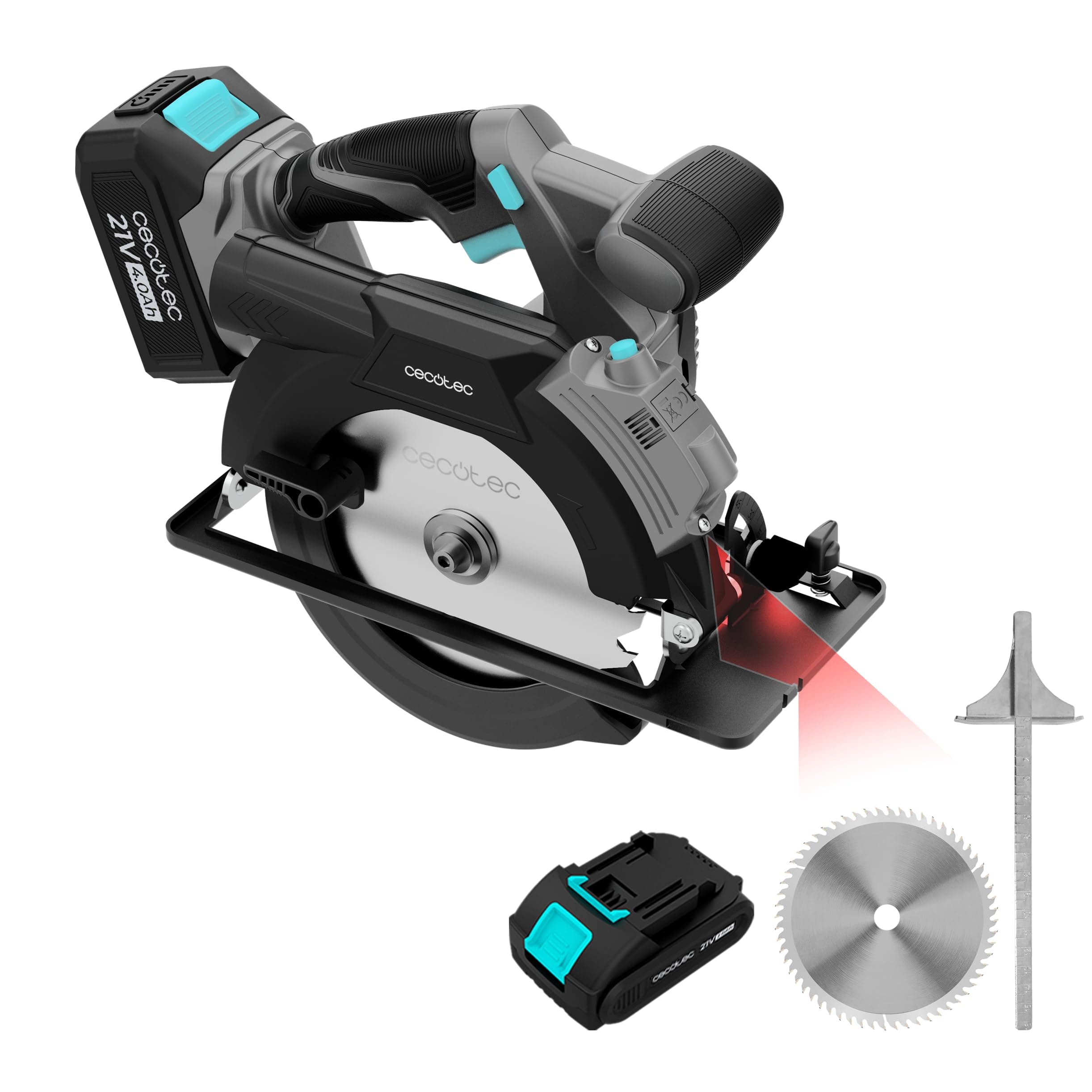 Cecotec Sierra Circular a Batería DirectPrecission 8000 Vision, 21 V, Disco de 165 mm, Motor Brushless, Guía Láser y Guía Paralela, Accesorio Conector Aspirador