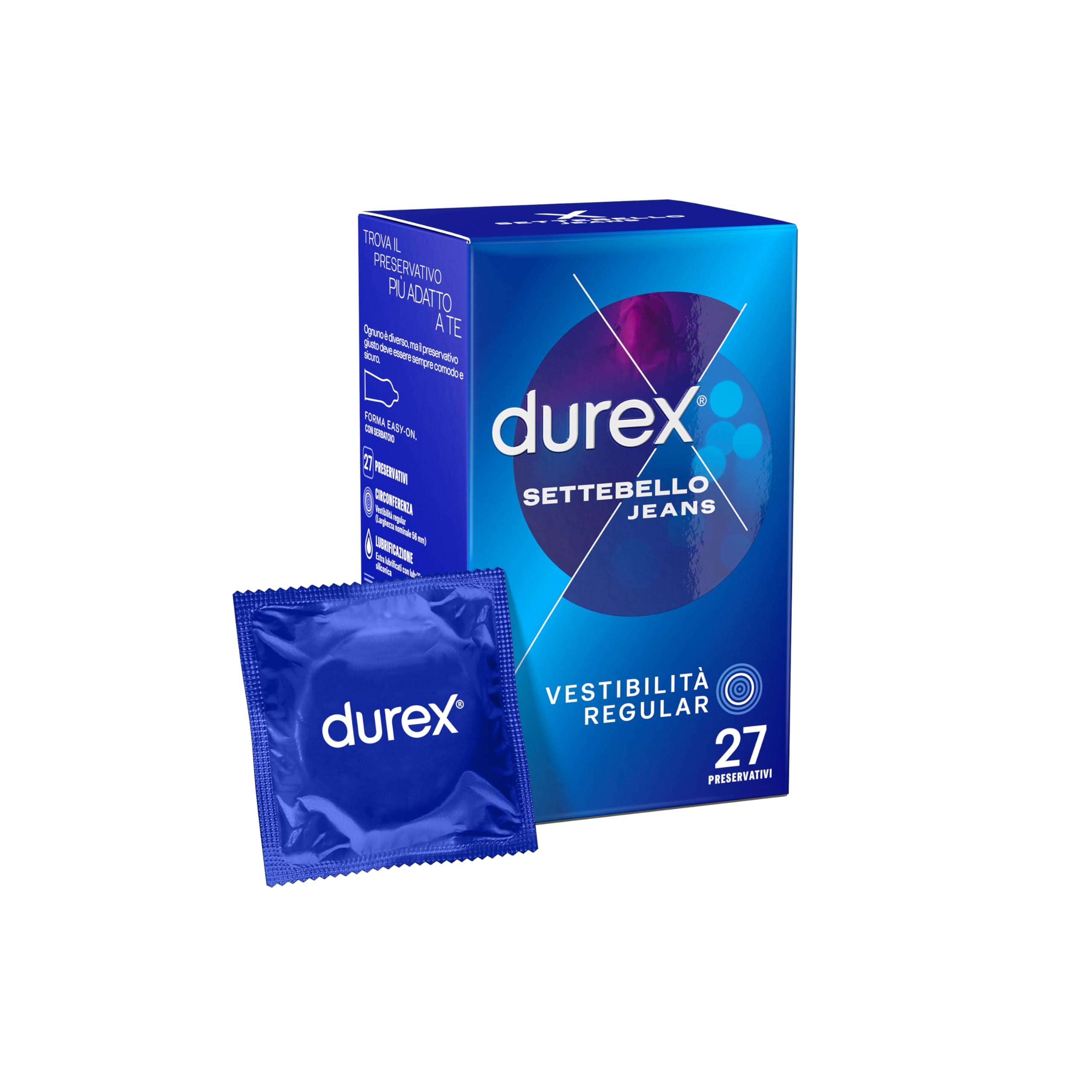 Durex Settebello Jeans, Preservativi Classici, Vestibilità Regular, 27 Profilattici