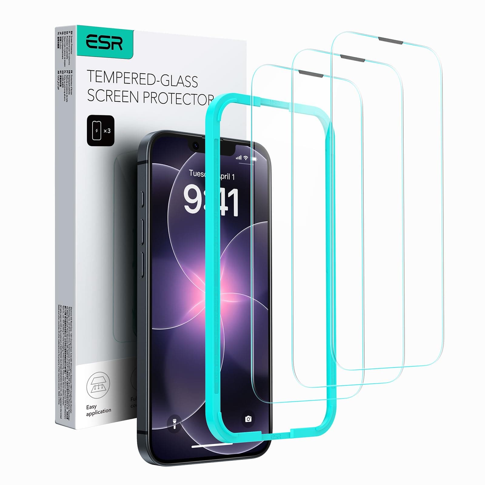 ESR für iPhone 17e/16e/14/13/13 Pro Panzerglas, Displayschutzfolie 3 Stück, gehärtete Glasfolie mit einfachem Befestigungswerkzeug 9H Härte Vollbildschirm Schutzfolie iPhone 17e/16e, HD klar kratzfest