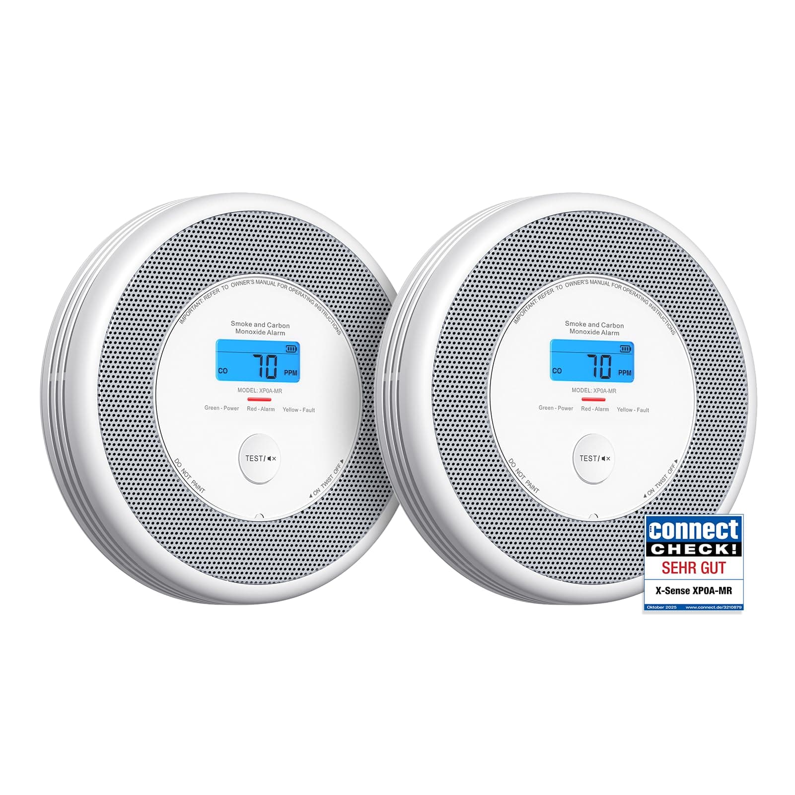 X-Sense Rauch und CO Melder mit Sprachalarm und Standortansage, mit XP0A-MR11 Kits, 30 mm dick ohne SBS50 Basisstation, XP0A-MR, 2 Stück