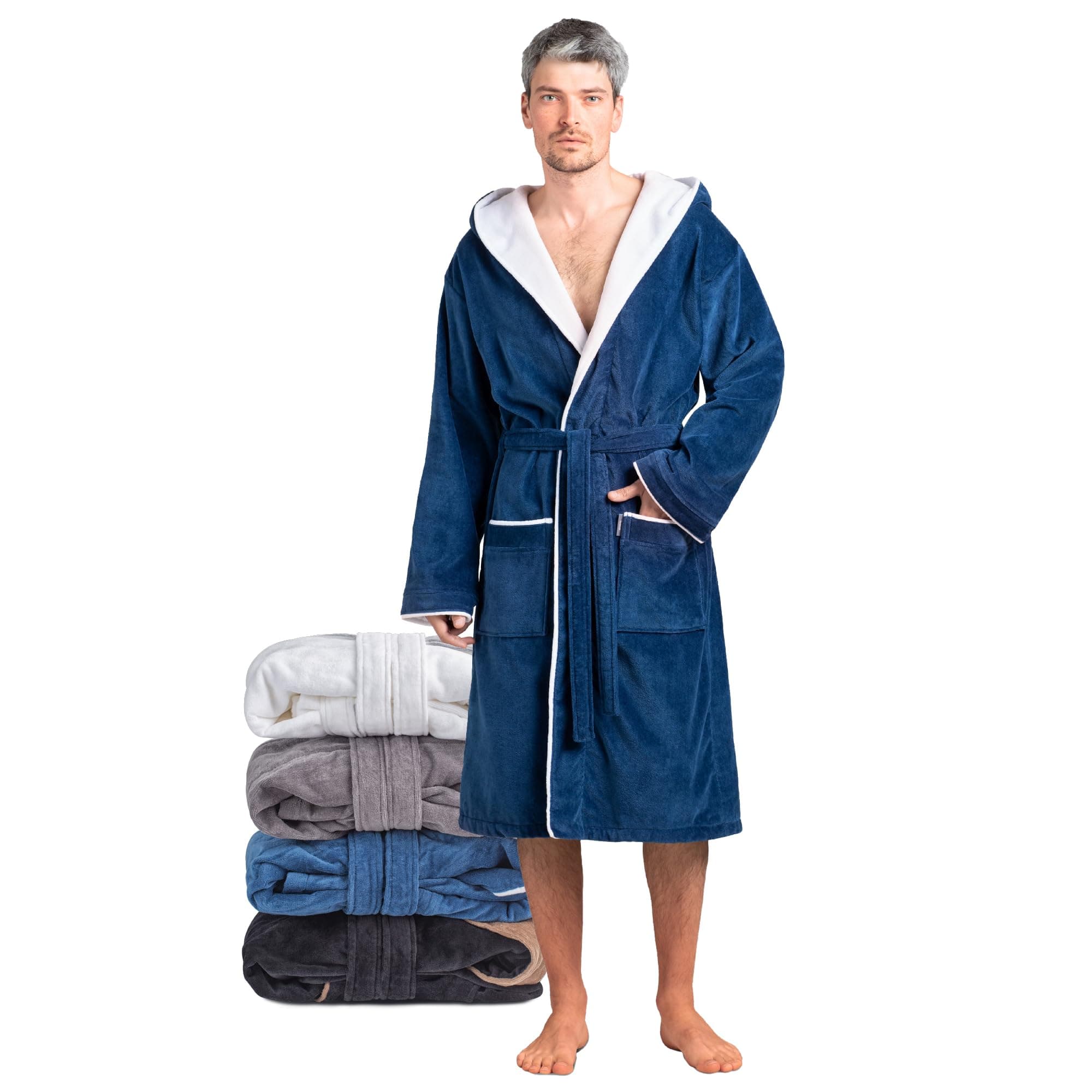 Twinzen Accappatoio Uomo in Cotone Velour - Certificato Oeko-Tex - Accappatoio Uomo in Spugna Ultra Morbido