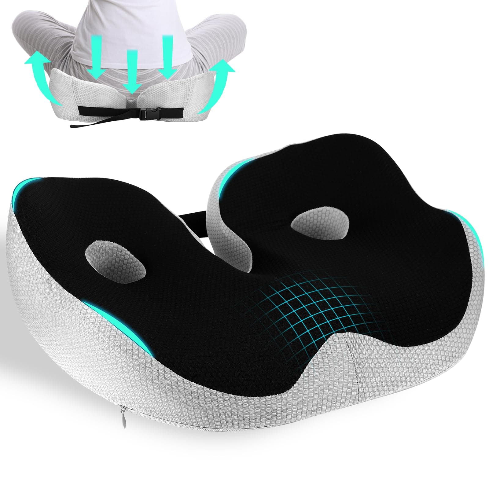 Coussin orthopédique en mousse à mémoire de forme Coccyx, coussin de bureau ergonomique, largeur de coussin de siège réglable, coussin pour soulager les douleurs des hanches et du coccyx, pour le