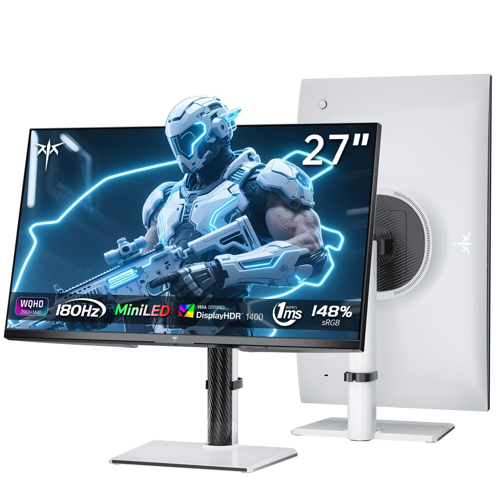 KTC Ecran PC 27 Pouces Mini LED | 2K@180Hz QHD 2560x1440P | VESA Display HDR1400 | Temps de réponse 1ms | Adaptive Sync | 148% sRGB | HDMIx2, DPx1 | Support Vertical et Mural | Ecran PC Gamer Blanc