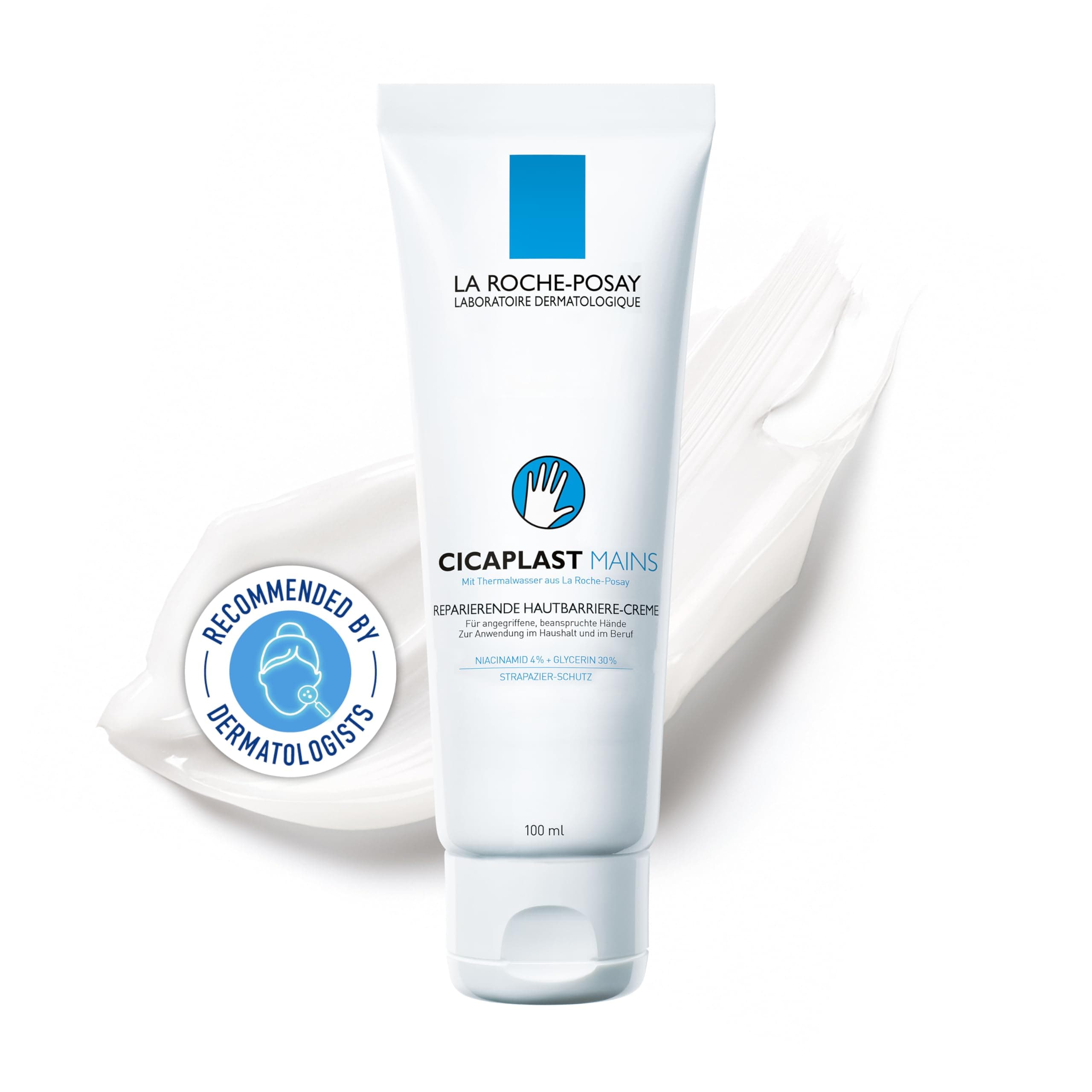 La Roche-Posay Cicaplast Hände, Reparierende Hautbarriere-Creme, Pflegend und Rötungen sowie Unebenheiten mildernd, Mit feuchtigkeitsspendendem Glycerin und Niacinamid, 100 ml
