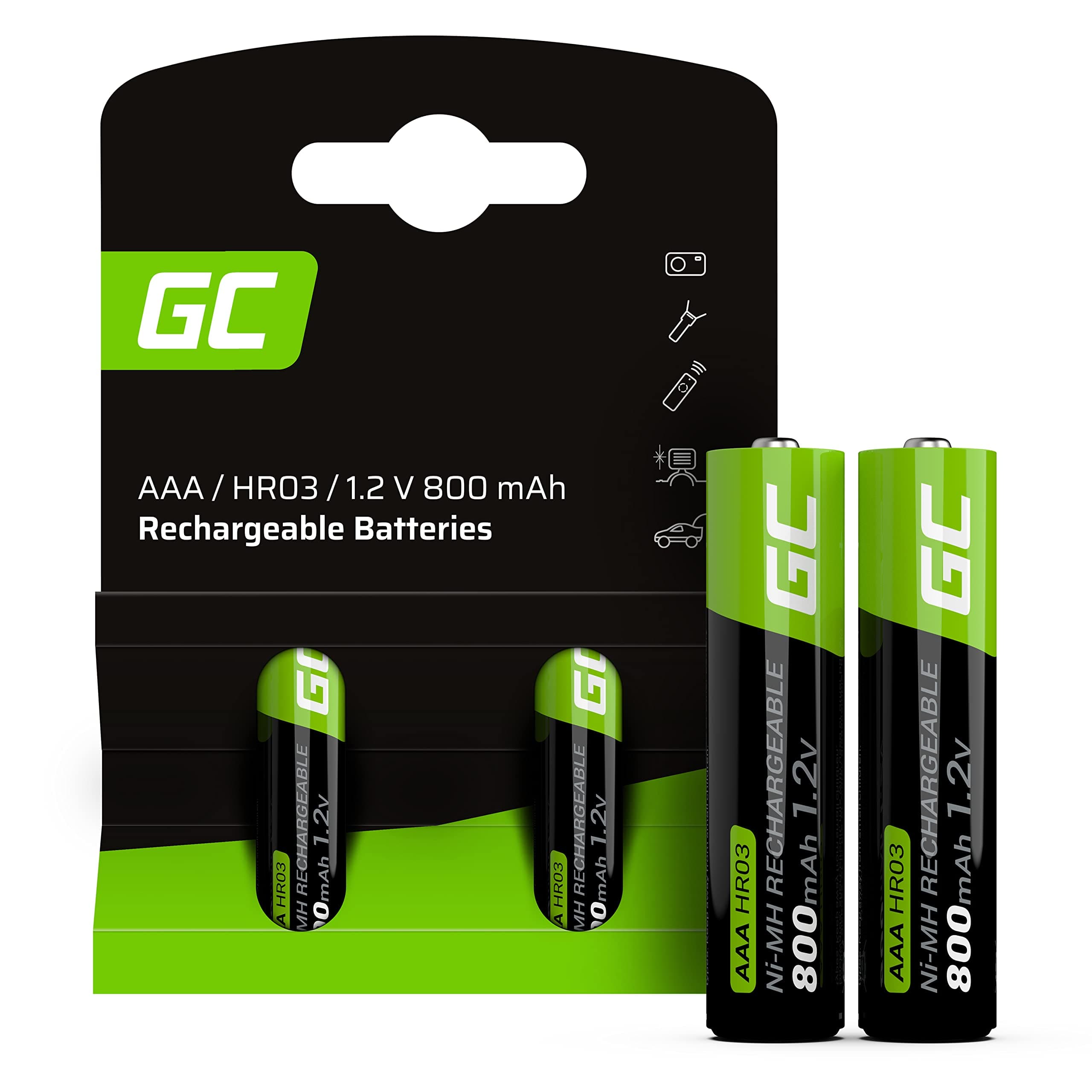 GREEN CELL Akku 800 mAh 1.2V [2 Stück] Batterien AAA, AAA Akkus Wiederaufladbar, Sofort Einsatzbereit, Geringe Selbstentladung, Ohne Memory-Effekt, AAA batterien Set