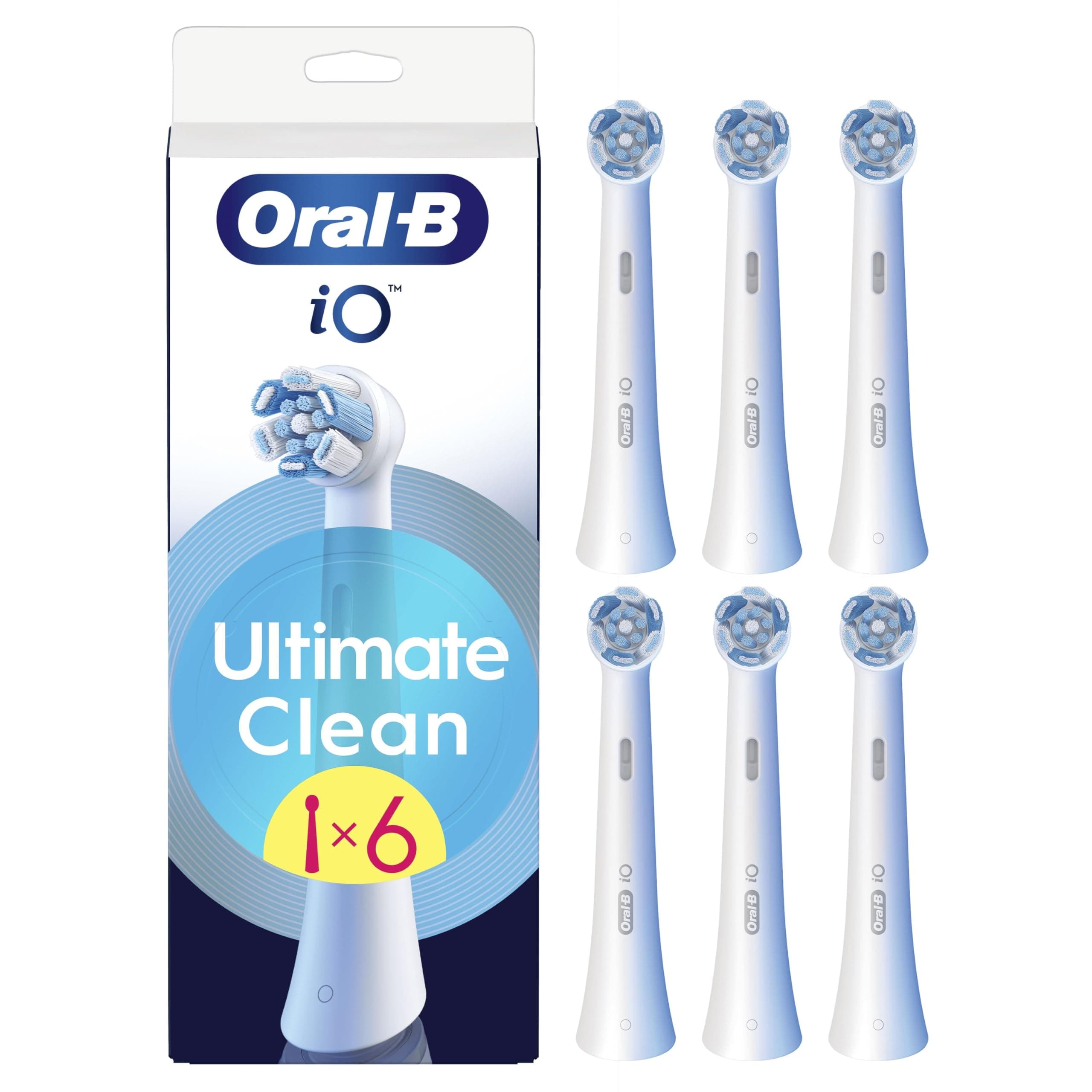 Oral-B Serie iO Ultimate Clean Testine Di Ricambio Originali, Confezione da 6 Pezzi di Ricambio Bianchi Per Spazzolini Da Denti Elettrici iO, Rimozione Profonda Della Piastra Batterica
