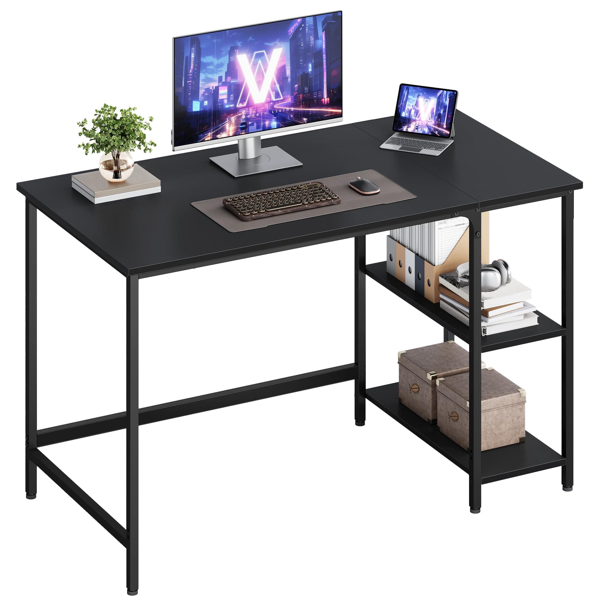 VASAGLE Scrivania per Computer, Scrittoio, 120 x 60 x 76 cm, Moderno, Tavolo da Lavoro, per Ufficio Camera da Letto Soggiorno, Nero Ebano LWD047B16