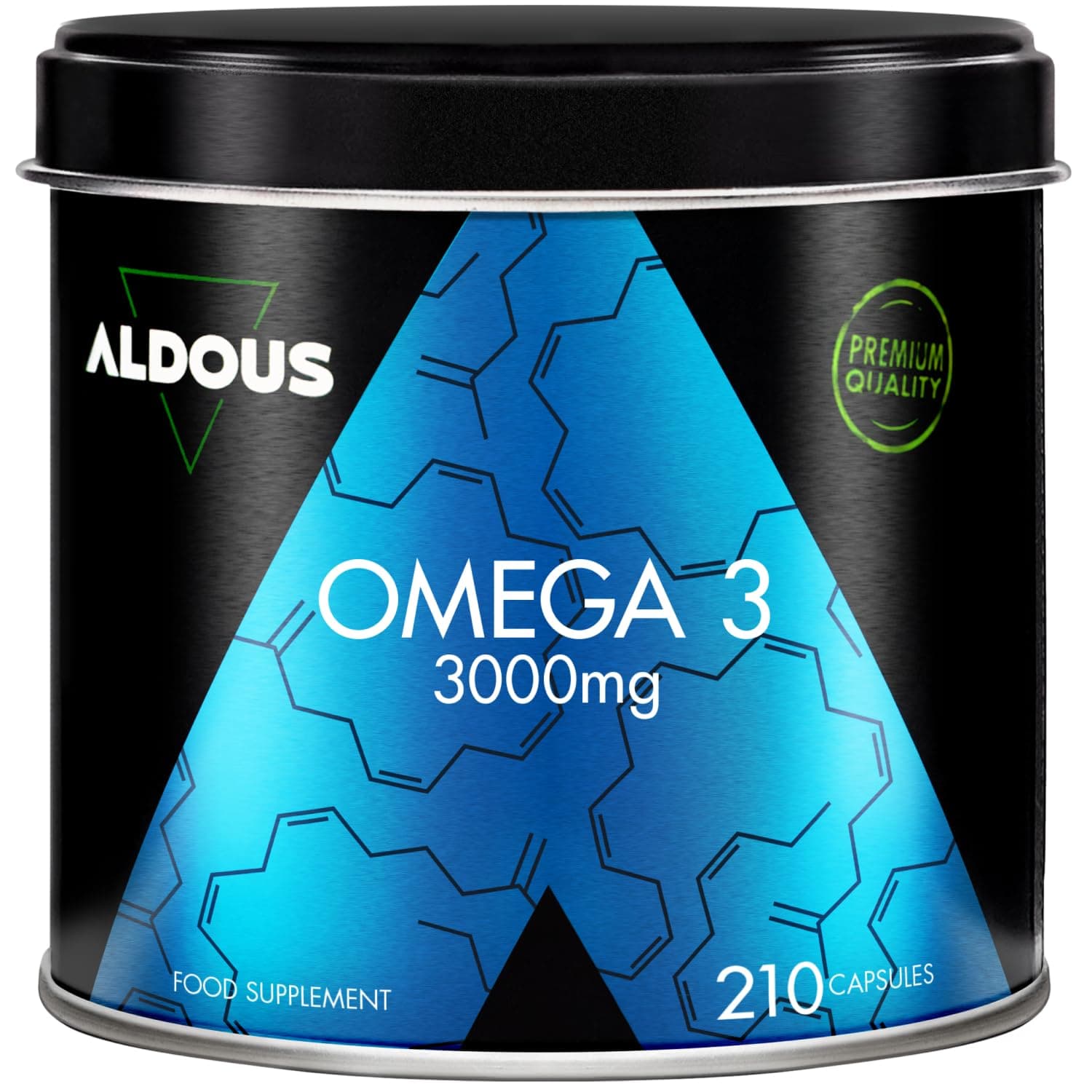 Omega 3 capsulas - 3000mg dosis diaria - 210 cápsulas - Omega 3 EPA y DHA - Aceite de Pescado - Vitamina E, Ácidos grasos - Colesterol, Visión, Cerebro - Más de 2 meses - ALDOUS