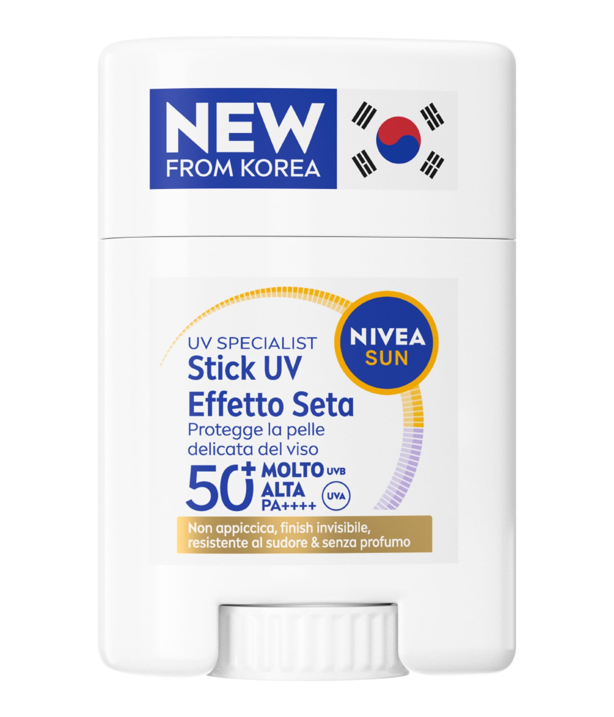 NIVEA SUN UV Viso Specialist Stick UV Effetto Seta SPF 50+ 15 g, Stick solare 50 viso per un'applicazione on-the-go, Protezione solare viso ultra-leggera e invisibile, Skincare coreana senza profumo