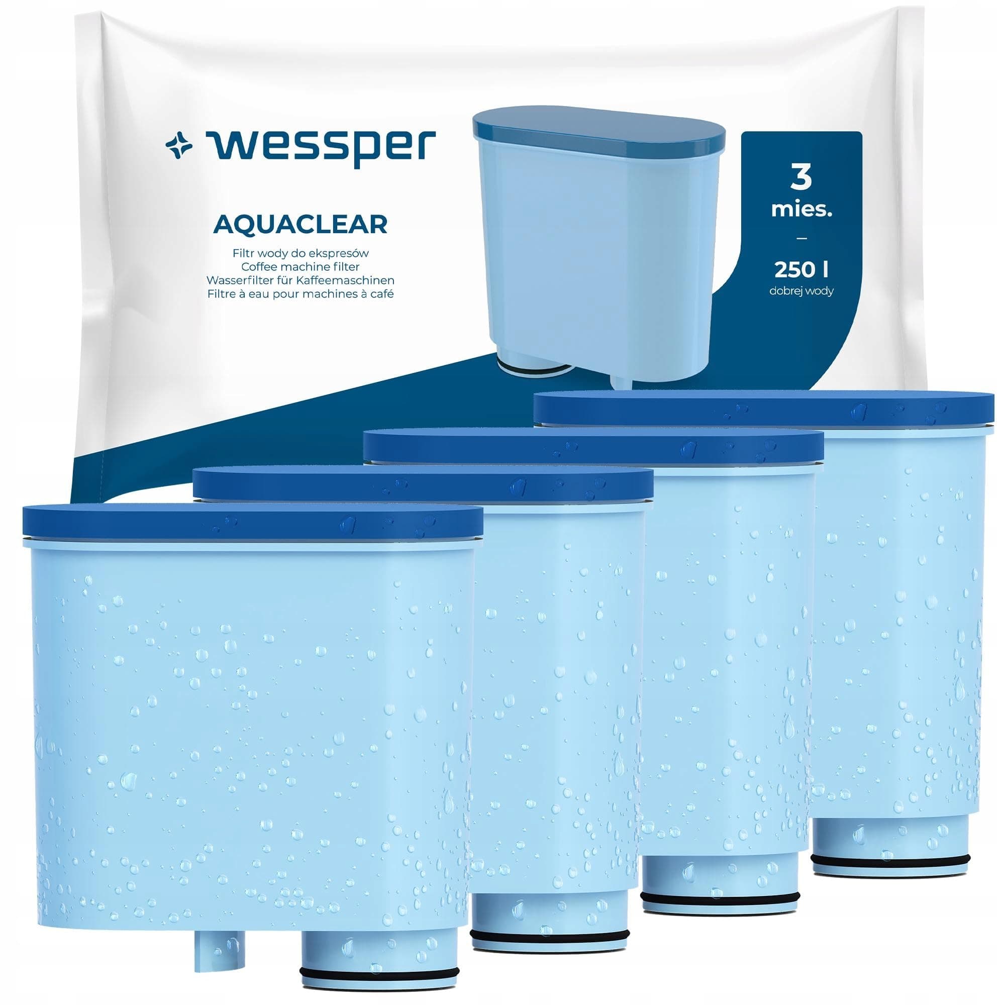 Wessper Wasserfilter Kartuschen Kompatibel mit Philips Aquaclean CA6903/10 CA6903/22 CA6903 und Saeco Kaffeemaschine, Filterpatrone mit Aktivkohle für Kaffeevollautomat - 4er Pack