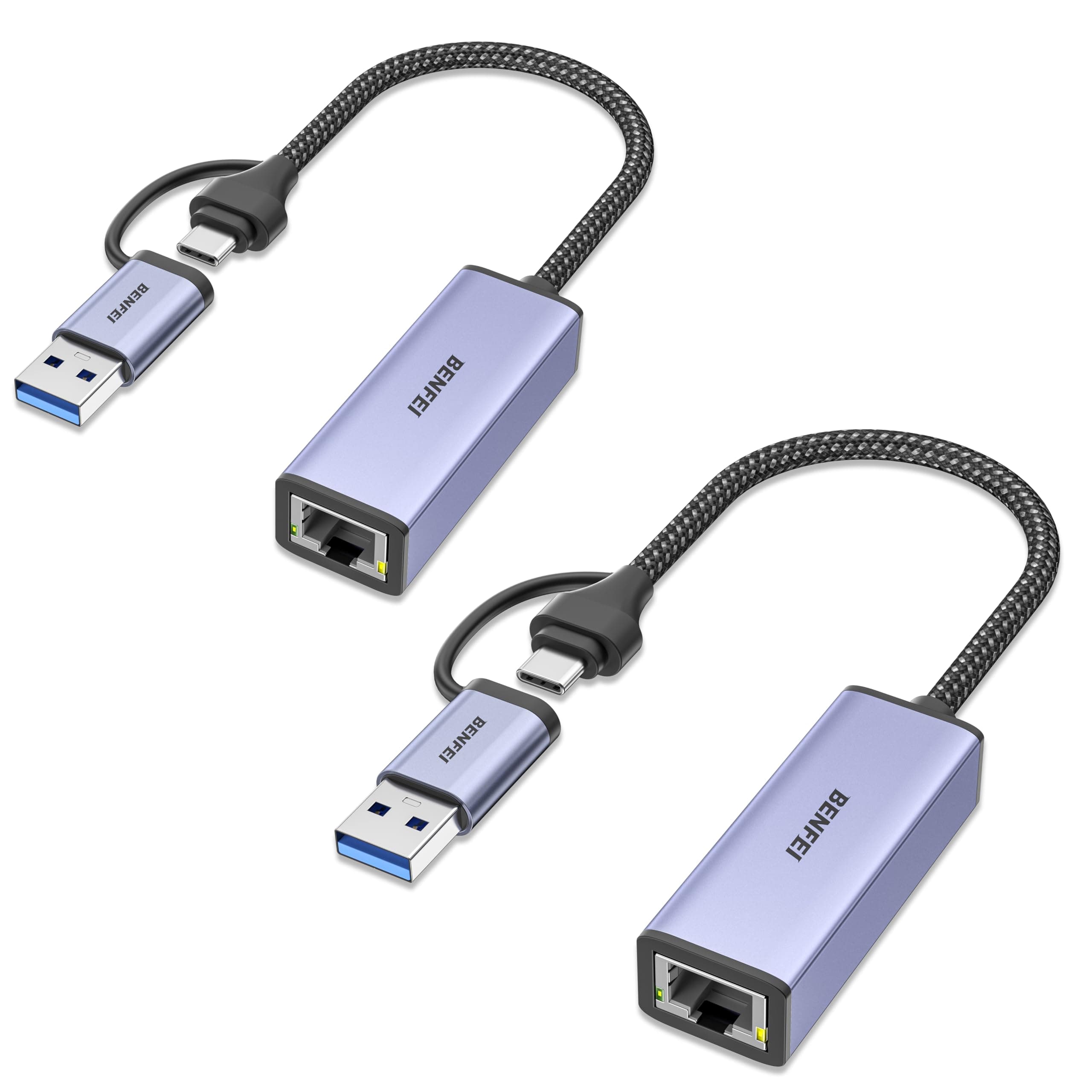 BENFEI Adattatore Ethernet USB 1000 Mbps, 2 pezzi USB a RJ45 Gigabit Ethernet LAN, compatibile con MacBook Surface Pro Notebook PC con Windows 11/10/8.1/8/7/XP/Vista, Mac OS