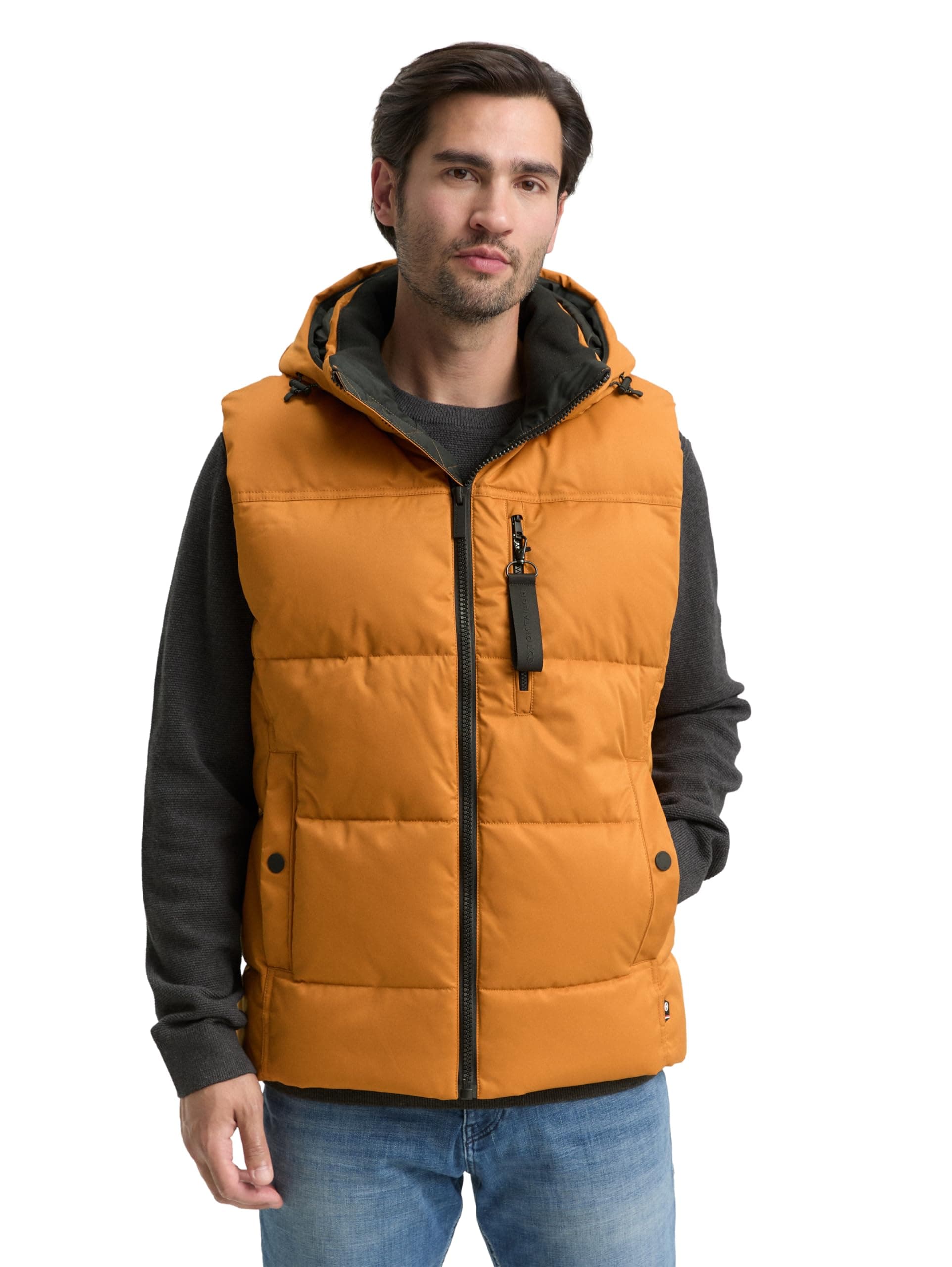 Tom Tailor Herren Puffer Weste mit Abnehmbarer Kapuze