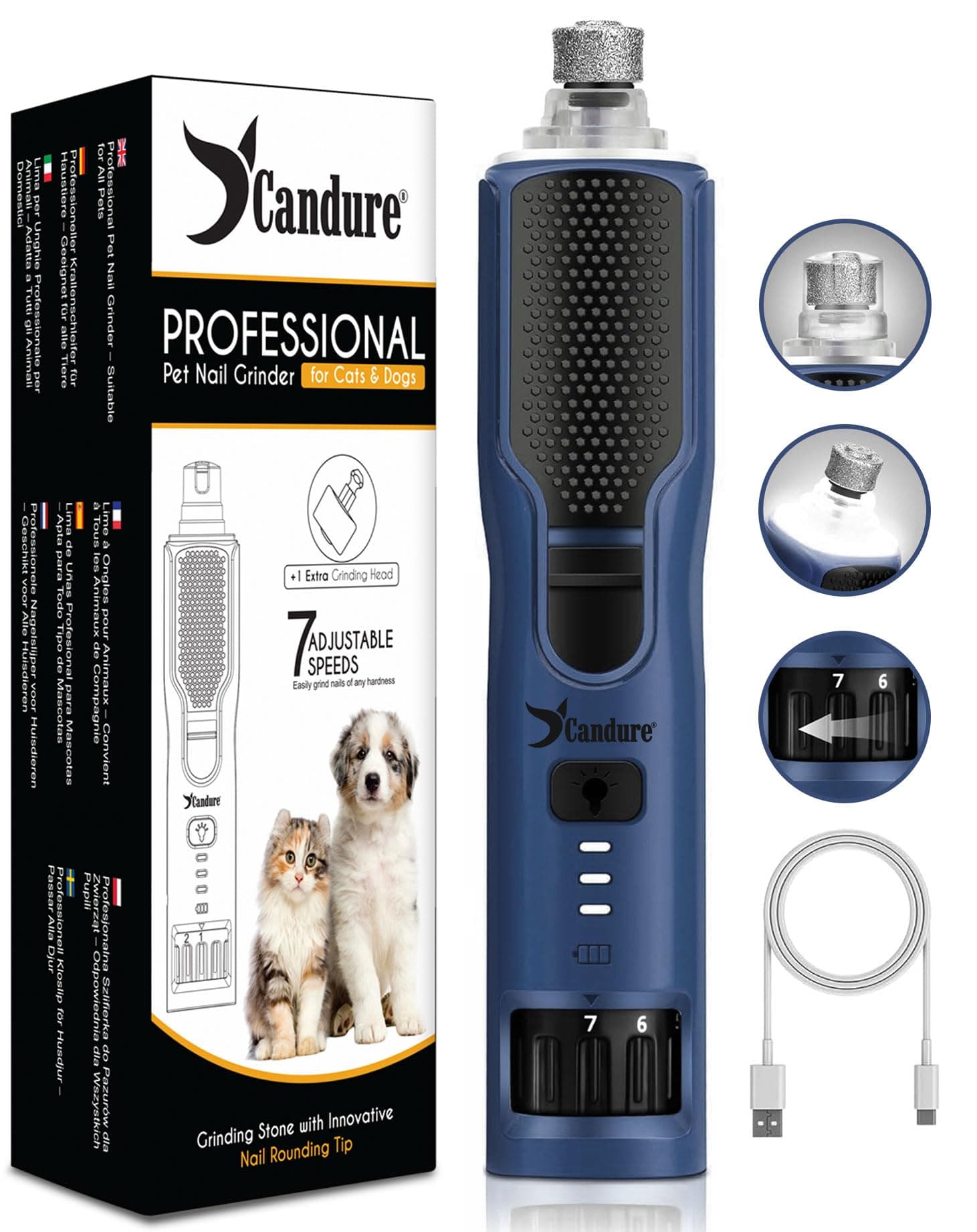 Candure Cortauñas para Perro y Gato con Mascota Protector de Seguridad - Acero Inoxidable Alicates Uñas Profesionales para Mascotas, Perros, Gatos (Azul Marino, Mascotas de Todos Los Tamaños)
