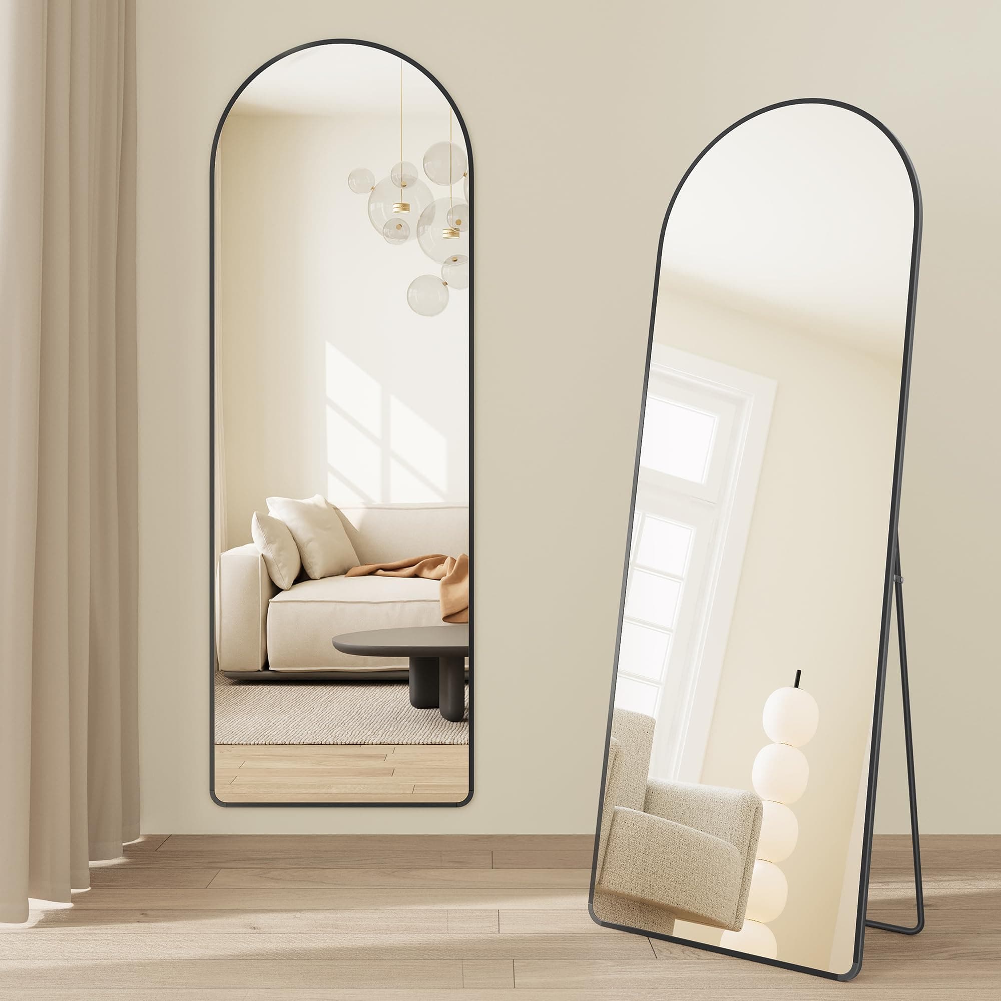 SONGMICS Ganzkörperspiegel, 160 x 50 cm, gewölbter Standspiegel, Rahmen aus Aluminiumlegierung, Hartglas, abgerundete Ecke, für Schlafzimmer, Wohnzimmer, Garderobe, tintenschwarz LFM051BD01