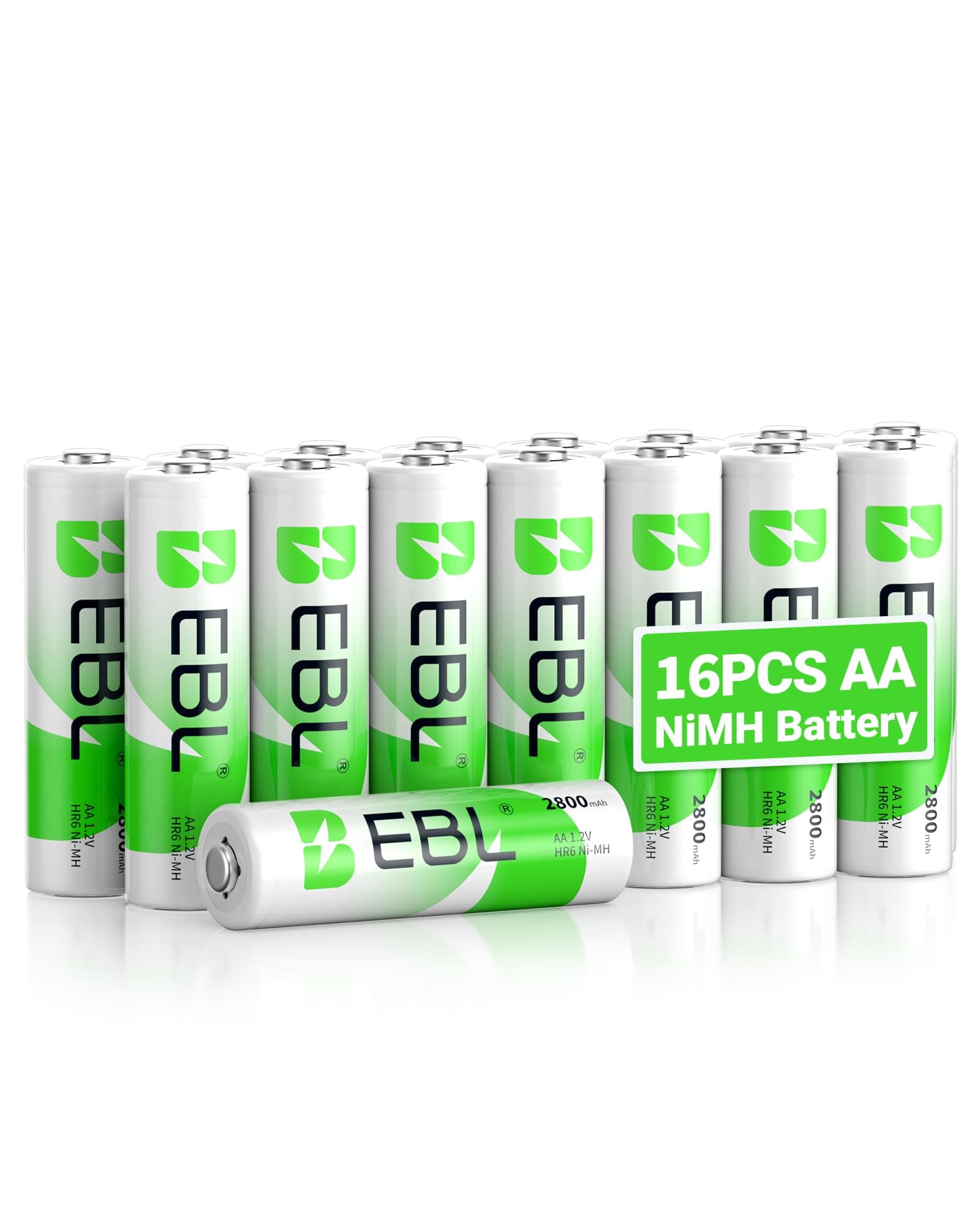 EBL 16PCS Piles AA Rechargeables 2800mAh 1,2V Ni-MH, AA/HR6 Piles Rechargeables Haute Performance et Longue Durée avec Boîte de Stockage
