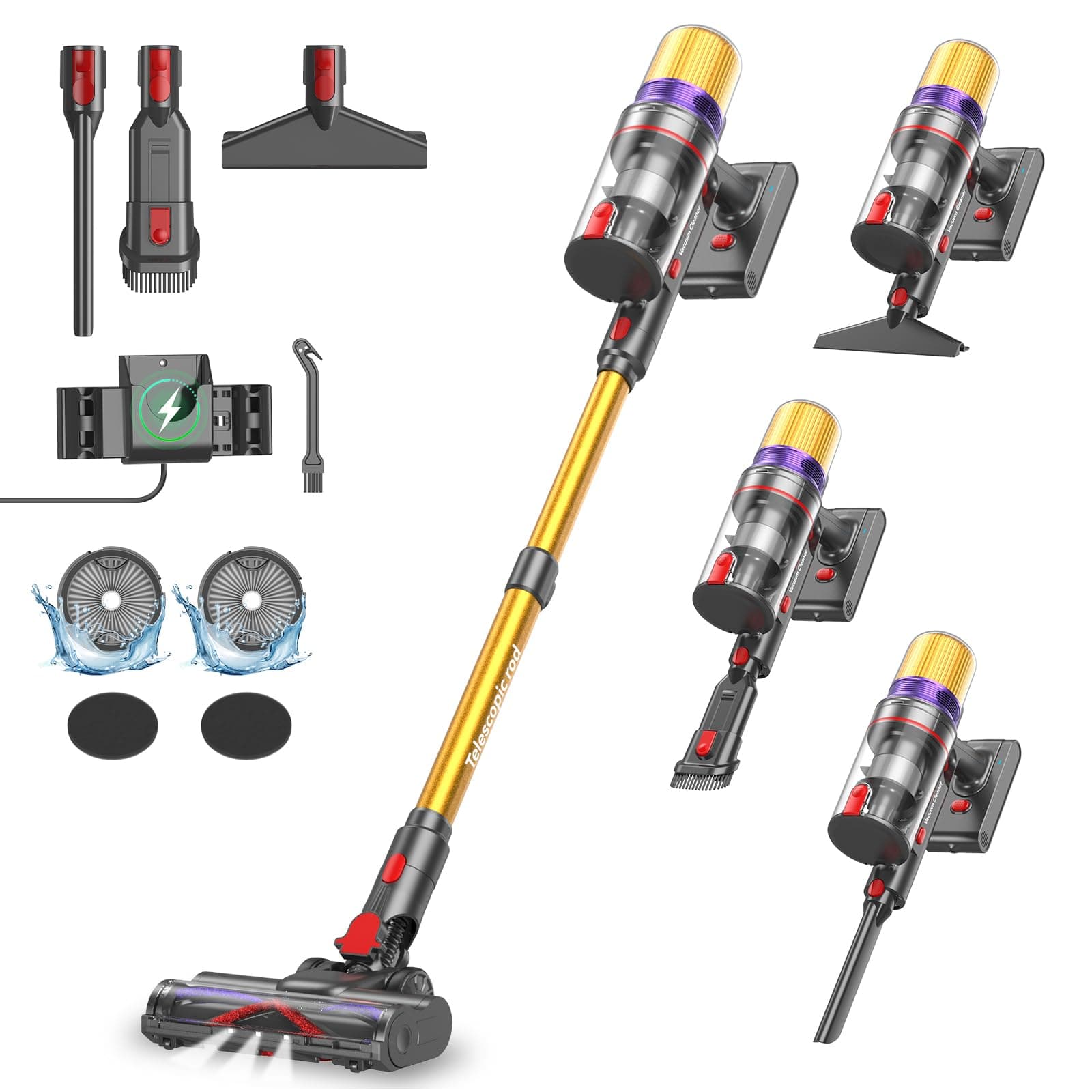 Aodebiao V16 Aspiradora sin Cable 55Kpa/600W/80Mins, Aspirador Escoba sin Cable con Pantalla Táctil LED, Modo Automático, Aspirador Inalámbrico Antienredo para Suelo Alfombra Pelos de Animales