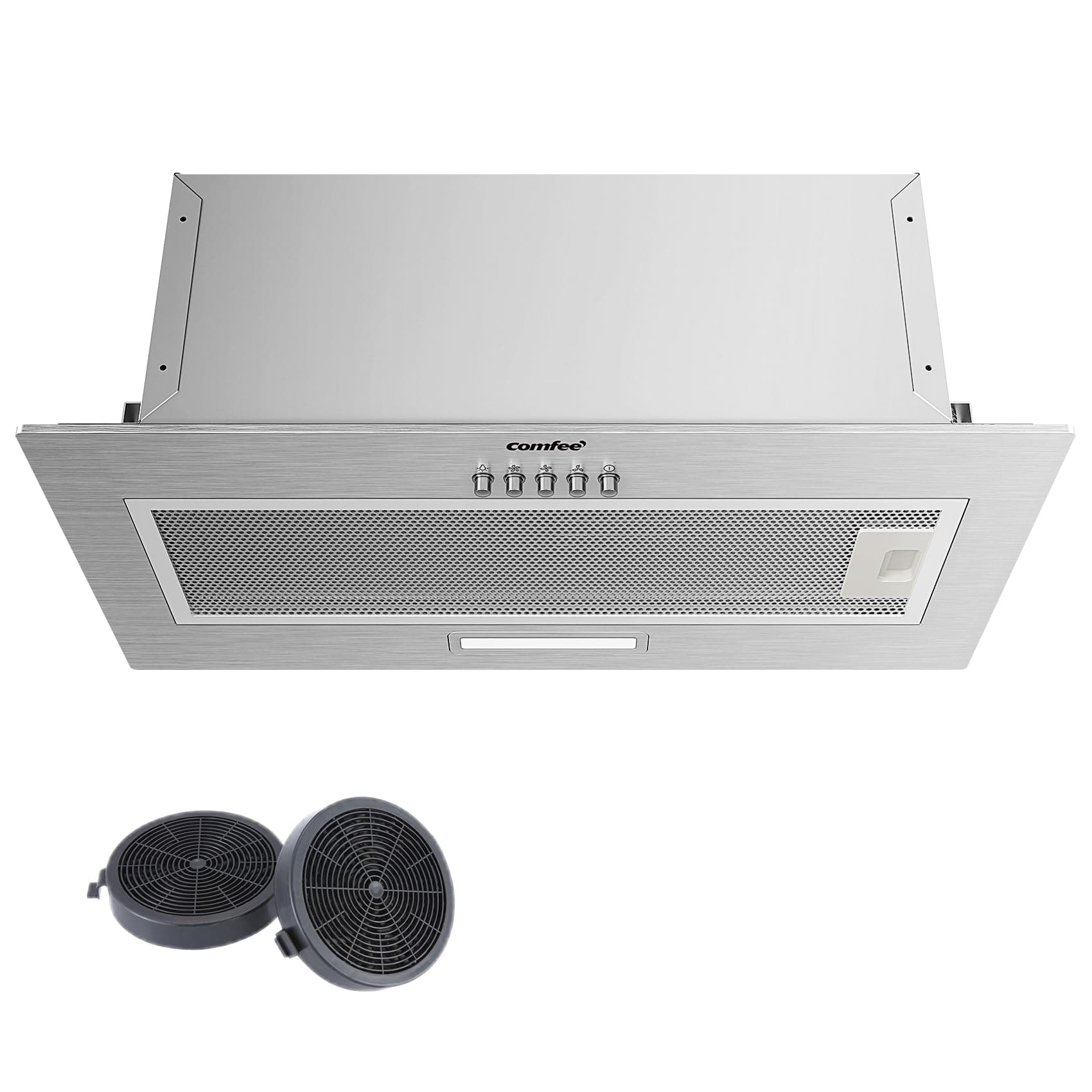 COMFEE' BIHT17SS-52 Campana extractora empotrable, 400 m³/h de extracción, 3 velocidades, con filtro de aluminio de 5 capas, 52 cm, iluminación LED, color plateado