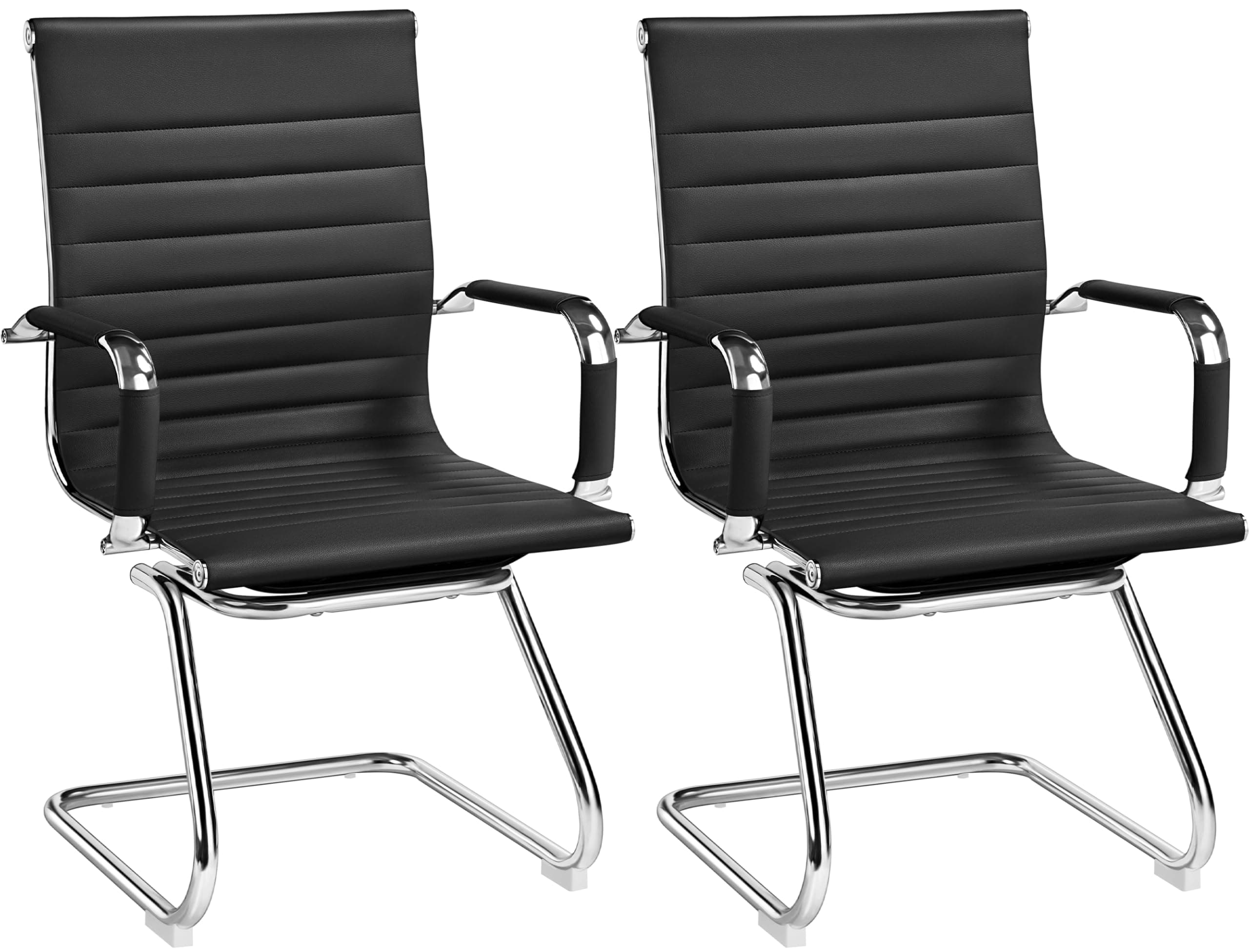 Yaheetech Set 2 Sedie Ufficio Senza Ruote, Design Cantileve, Nero | Sedie Sala d'Attesa per Ospiti Visitatori Riunioni Conferenza Ergonomiche in Pelle Sintetica con Schienale e Braccioli