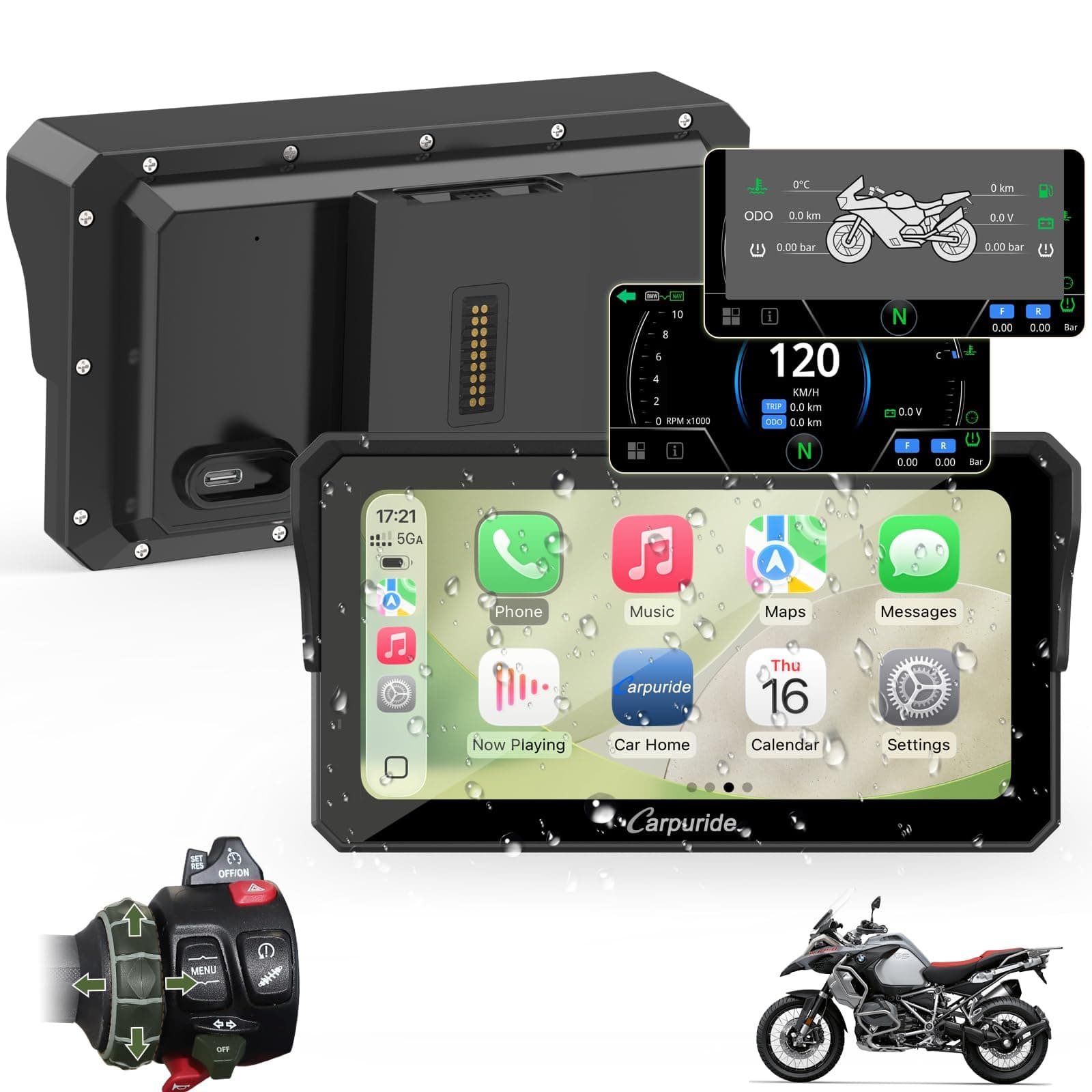 Carpuride W602BS Pro Carplay Pantalla para BMW Motocicletas, Nativo Wonder Wheel Control y Lectura de Datos, Inalámbrico CarPlay y Android Auto, 6.25" Impermeable Táctil Pantalla, OTA, Dual Bluetooth.