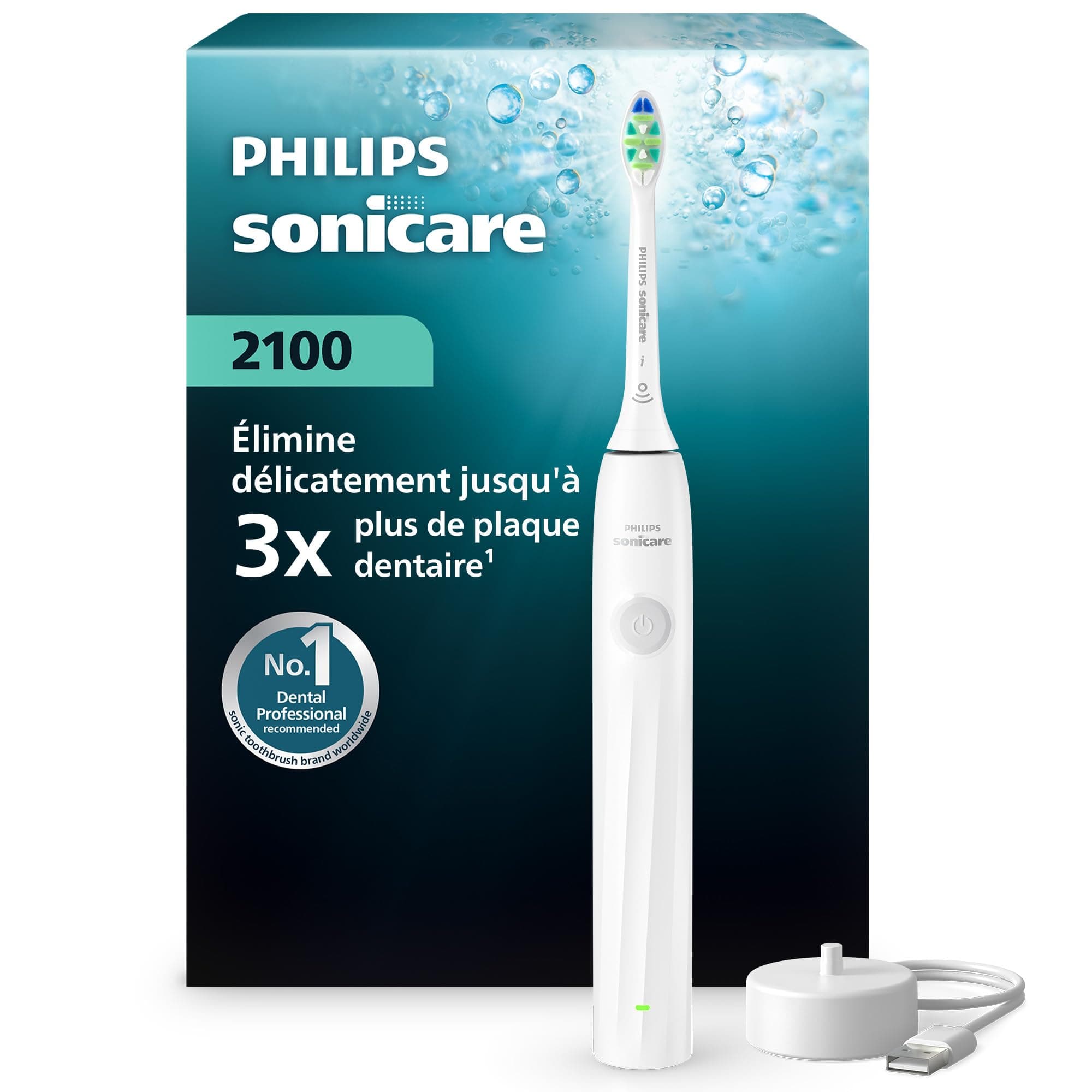 Brosse à dents électrique Philips Sonicare série 2100 – brosse à dents sonique avec 2 niveaux d’intensité, EasyStart, SmarTimer, 14 jours d’autonomie, coloris blanc, modèle HX4021/01, [Nouveau]