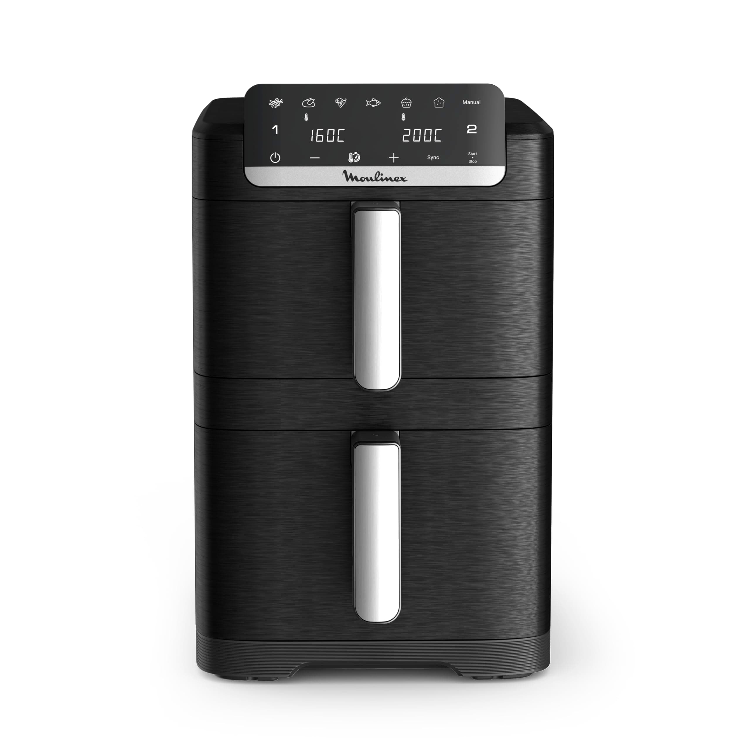 Moulinex - Easy Fry Dual Crispy Stack air fryer - 10 L - Noir | Friteuse sans huile double tiroir verticaux 8 personnes - 7 programmes automatiques - Cuisson synchronisée - Gain de place