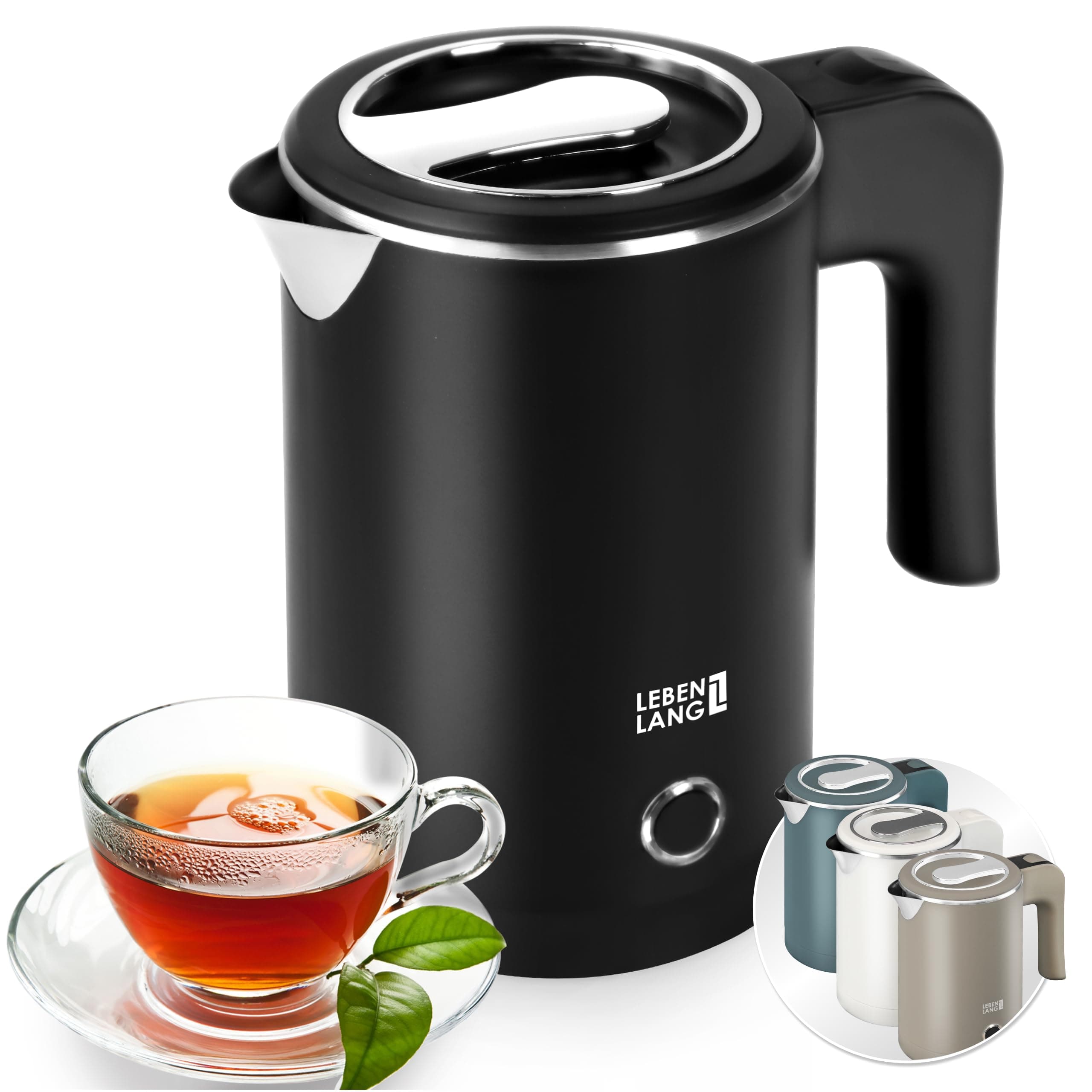 LEBENLANG Bouilloire Électrique en Acier Inoxydable - 0,5L & 600W & Sans BPA I Petit I Mini Bouilloire Electrique Inox Bouilloires Électriques Bouilloire Bouilloir Boulloire Mini Bouilloire de Voyage